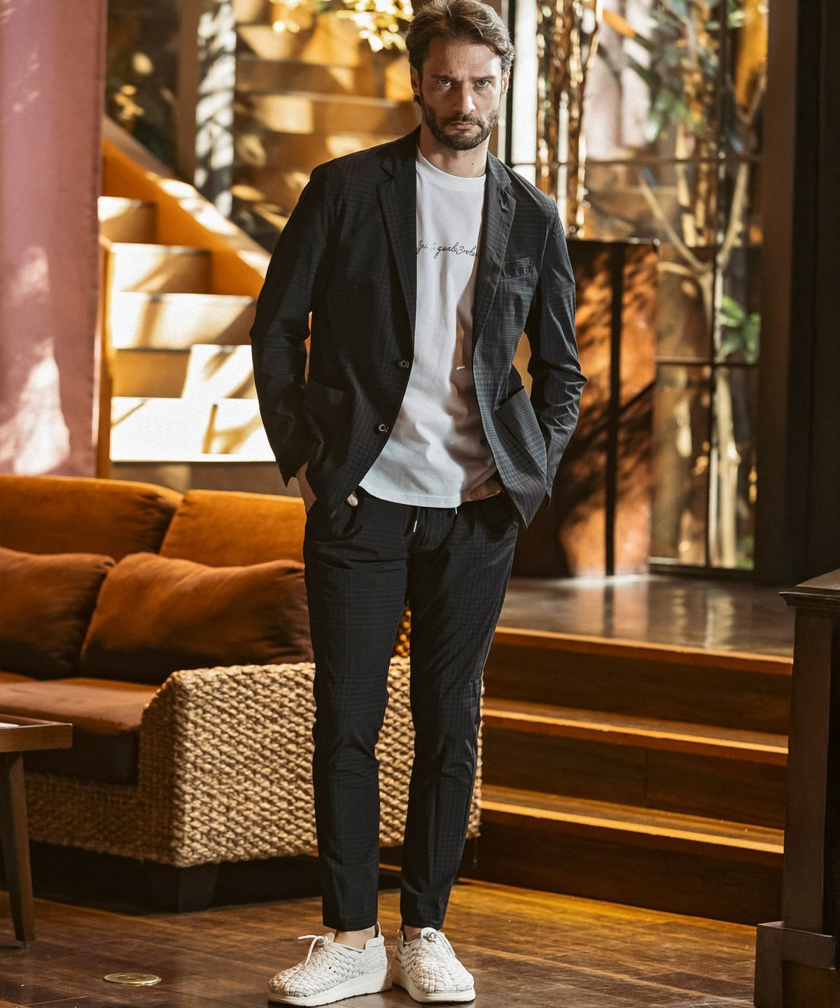 ストレッチナイロンセットアップ / uso-26062,usb-26062 / チャコール×ブラック(グレンチェック)