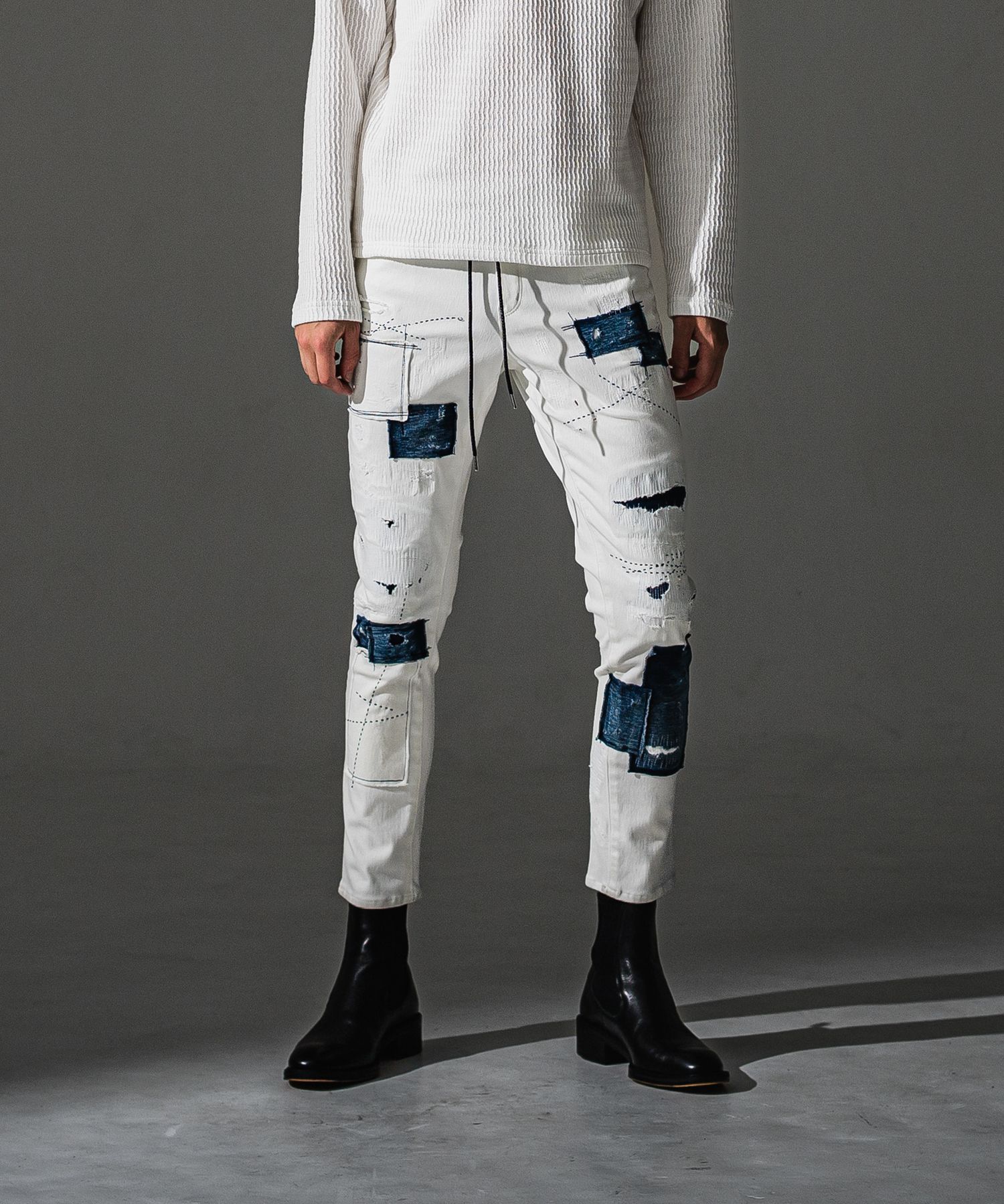 MICK DENIM JERSEY / BASIC-ST-020 / デニムジャージテーパードパンツ / ホワイトリメイク (9月上旬入荷予定)