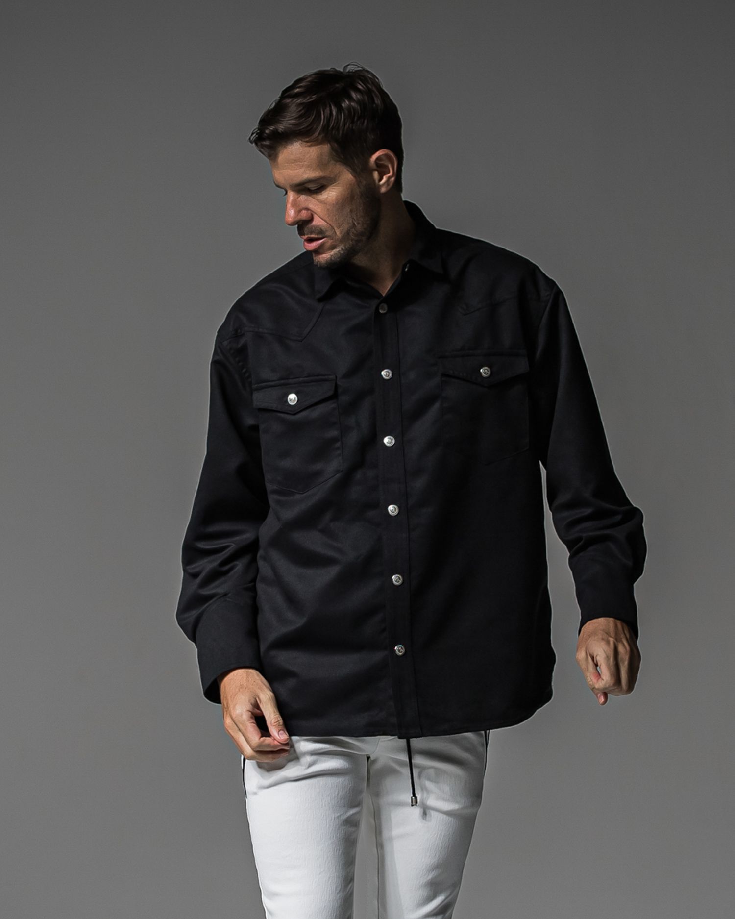 JAMES OVER SUEDE SHIRT / RC37-SH-003 / スエードエコレザーシャツ / ブラック