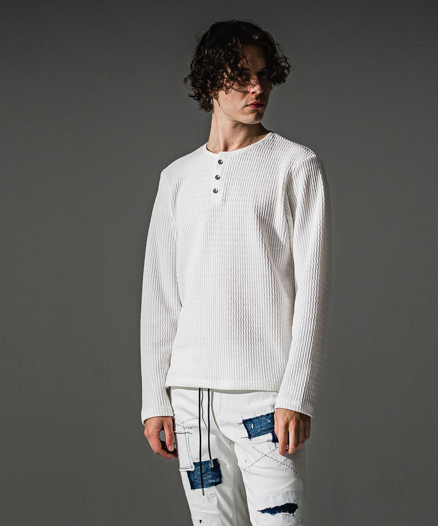 KNT HENRY / RC41-C-001 / コットンニットヘンリーネックロングTシャツ / ホワイト (9月上旬入荷予定)