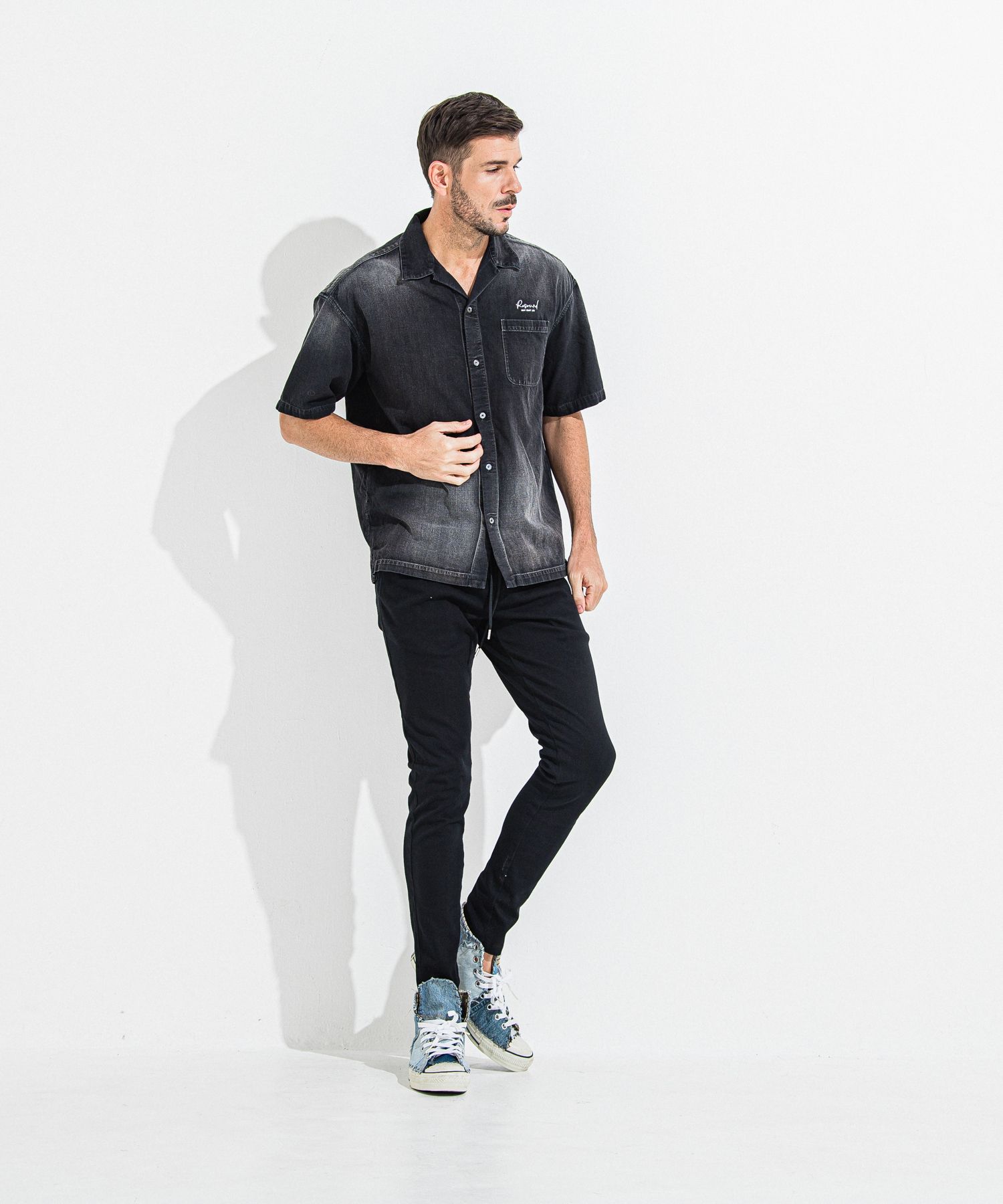 DENIM JERSEY CHRIS EASY TUCK PT / RC36-ST-016TD / ライトオンスデニムジャージイージータックパンツ / ブラック