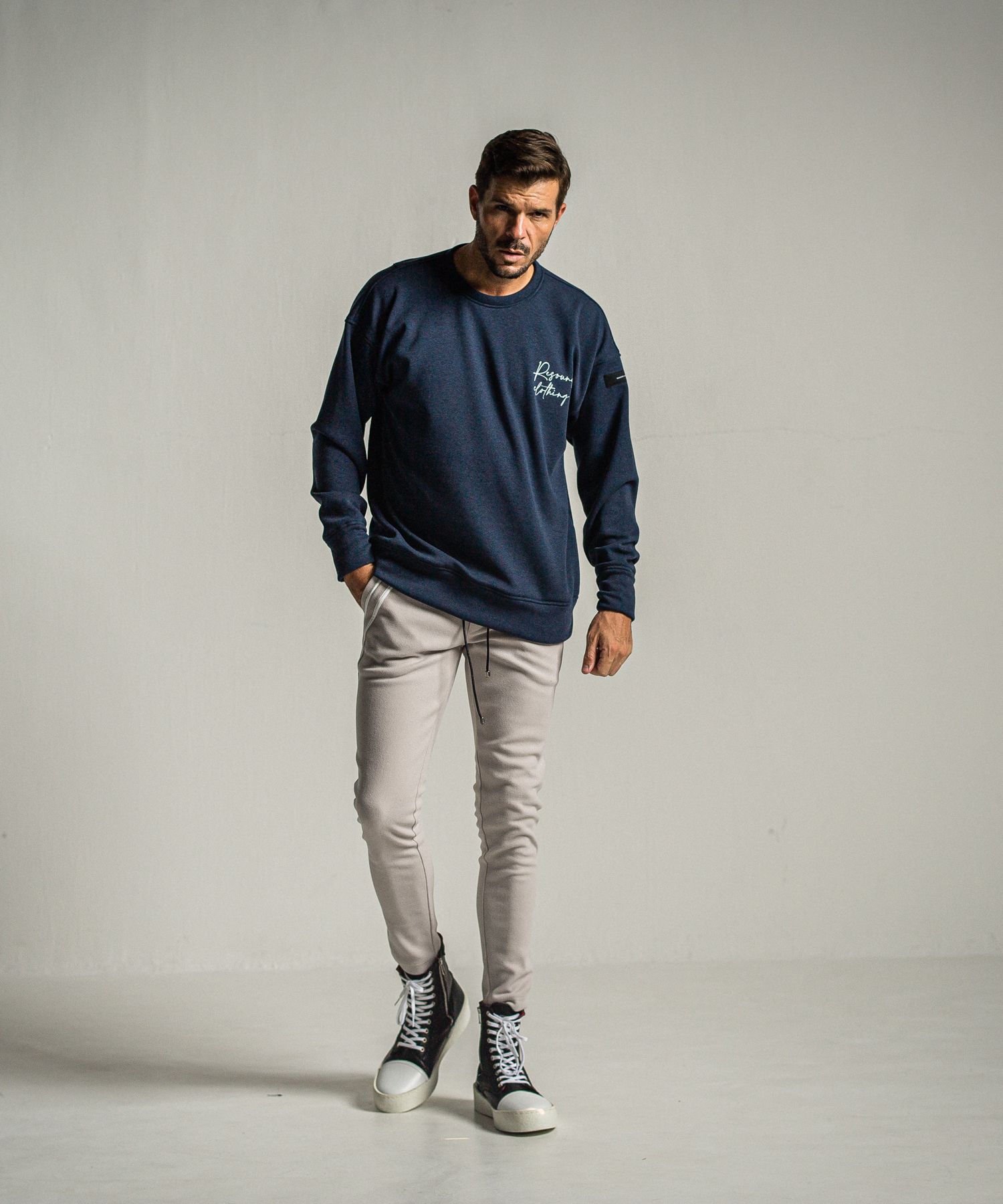 ID VELOURS FLEECE DROP TRAINER / RC34-C-004 / 裏起毛バックロゴトレーナー / ネイビー