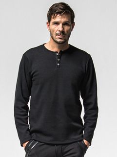 VELOURS FLEECE THERMAL HENRY / RC38-C-003 / 裏起毛サーマルヘンリーネックロングTシャツ / ブラック (10月中旬入荷予定)