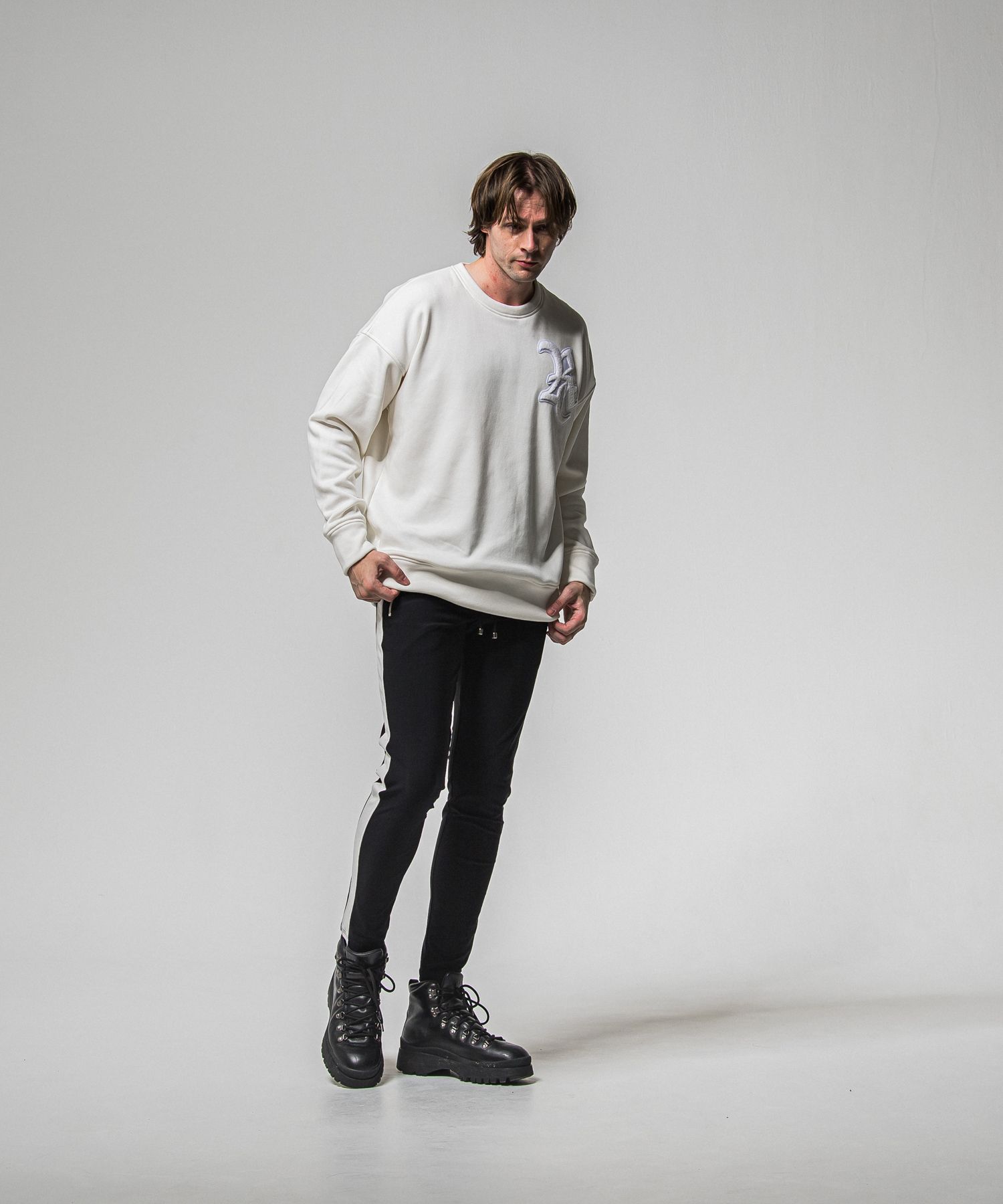 RC CHENILLE VELOURS FLEECE DROP TRAINER / RC38-C-004 / 裏起毛刺繍ワッペントレーナー / ホワイト (11月上旬入荷予定)