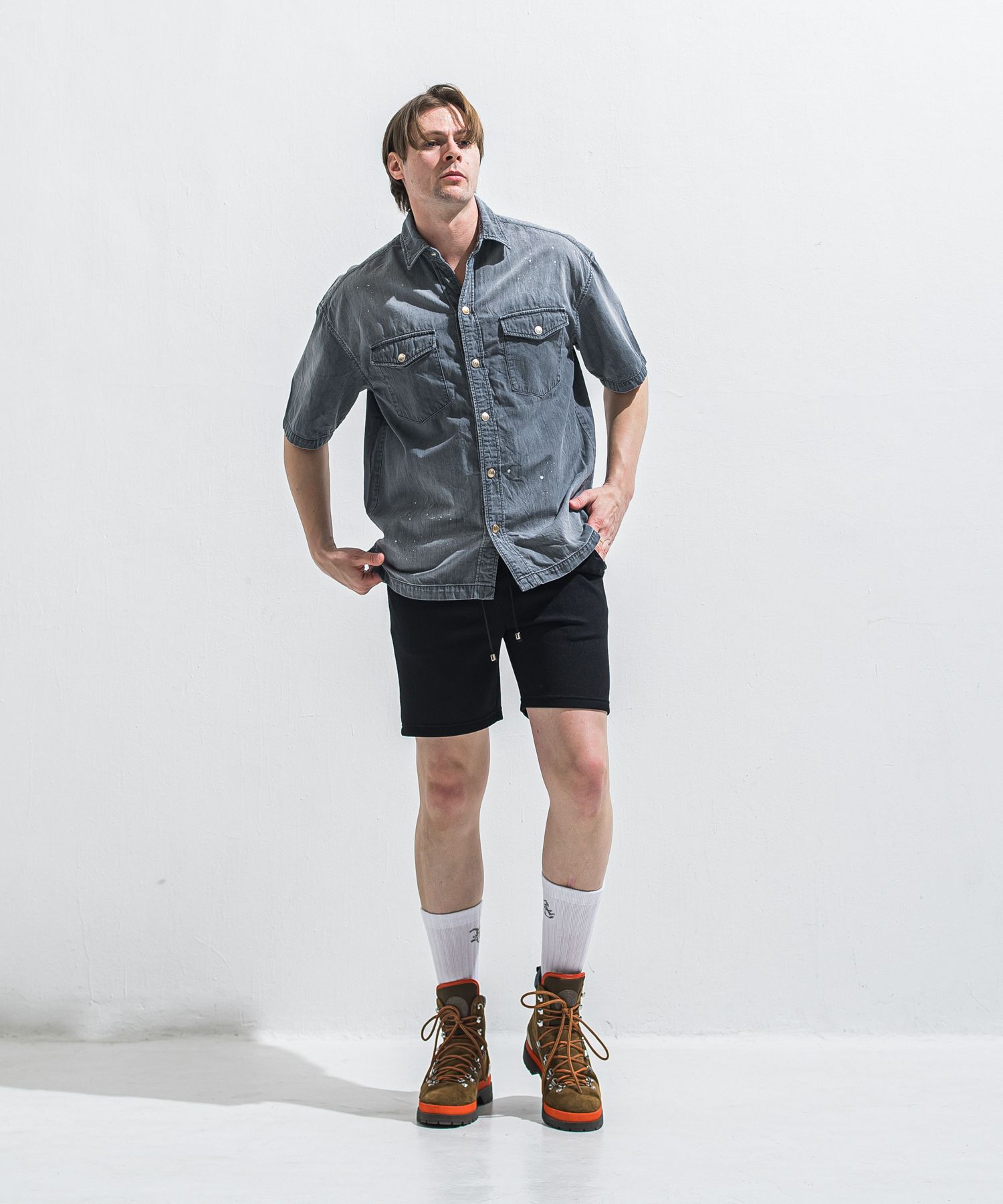 HALF DENIM SHIRTS / RC40-SH-002 / デニム半袖シャツ / ブラック (6月上旬入荷予定)