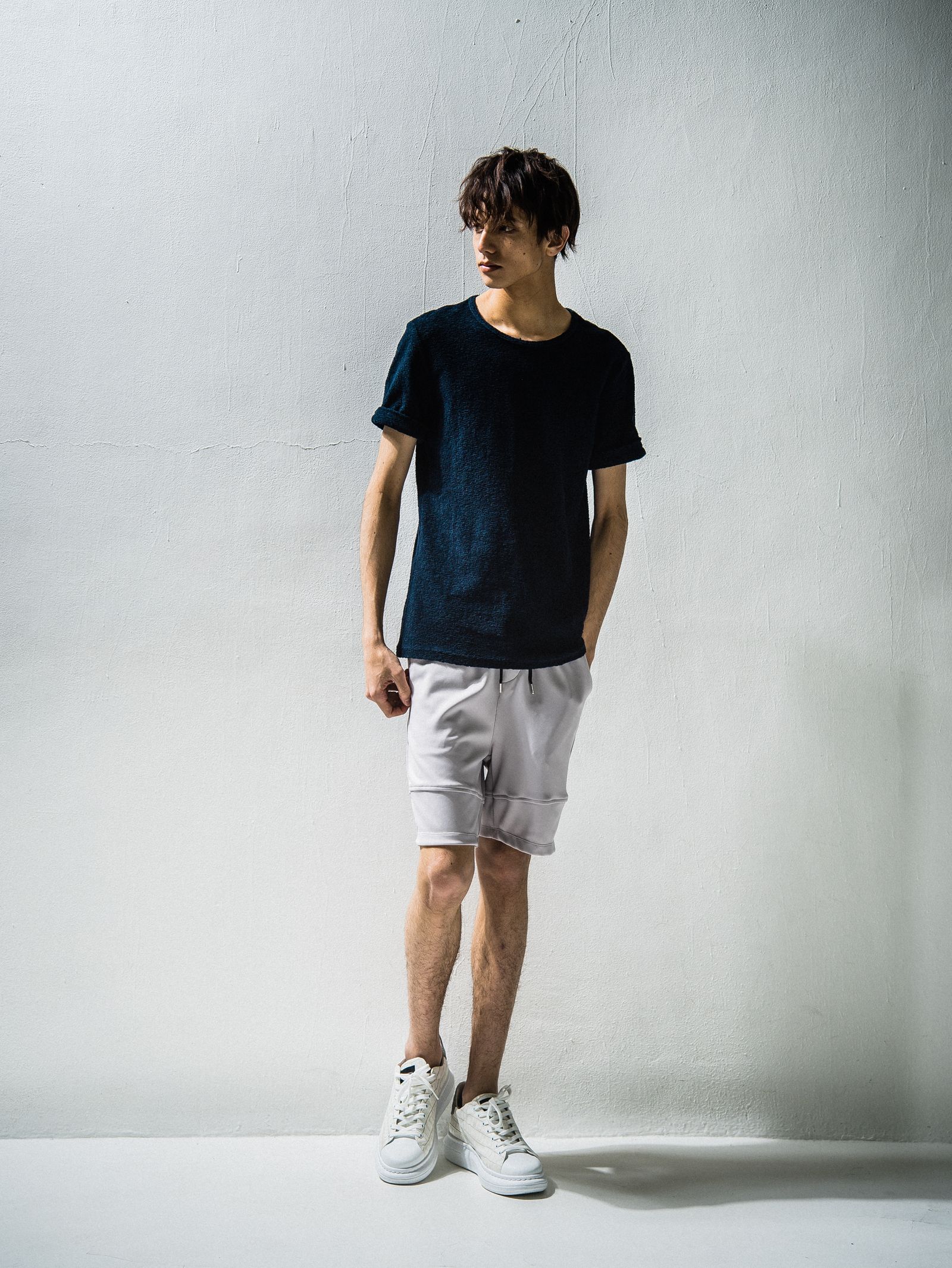 RANDOM PILE ROLL UP TEE / RC24-T-001 / パイル無地Tシャツ / ネイビー