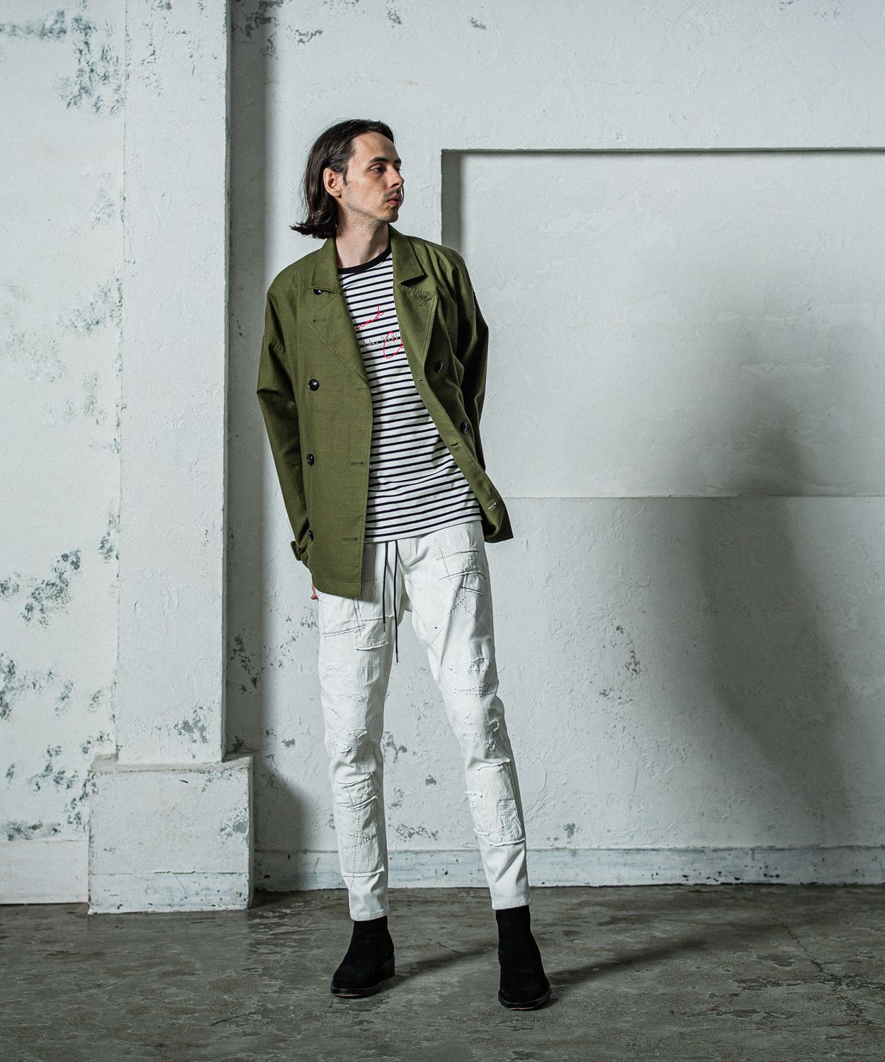 MICK DENIM JERSEY / RC35-ST-020 / デニムジャージテーパードパンツ / ホワイトリメイク