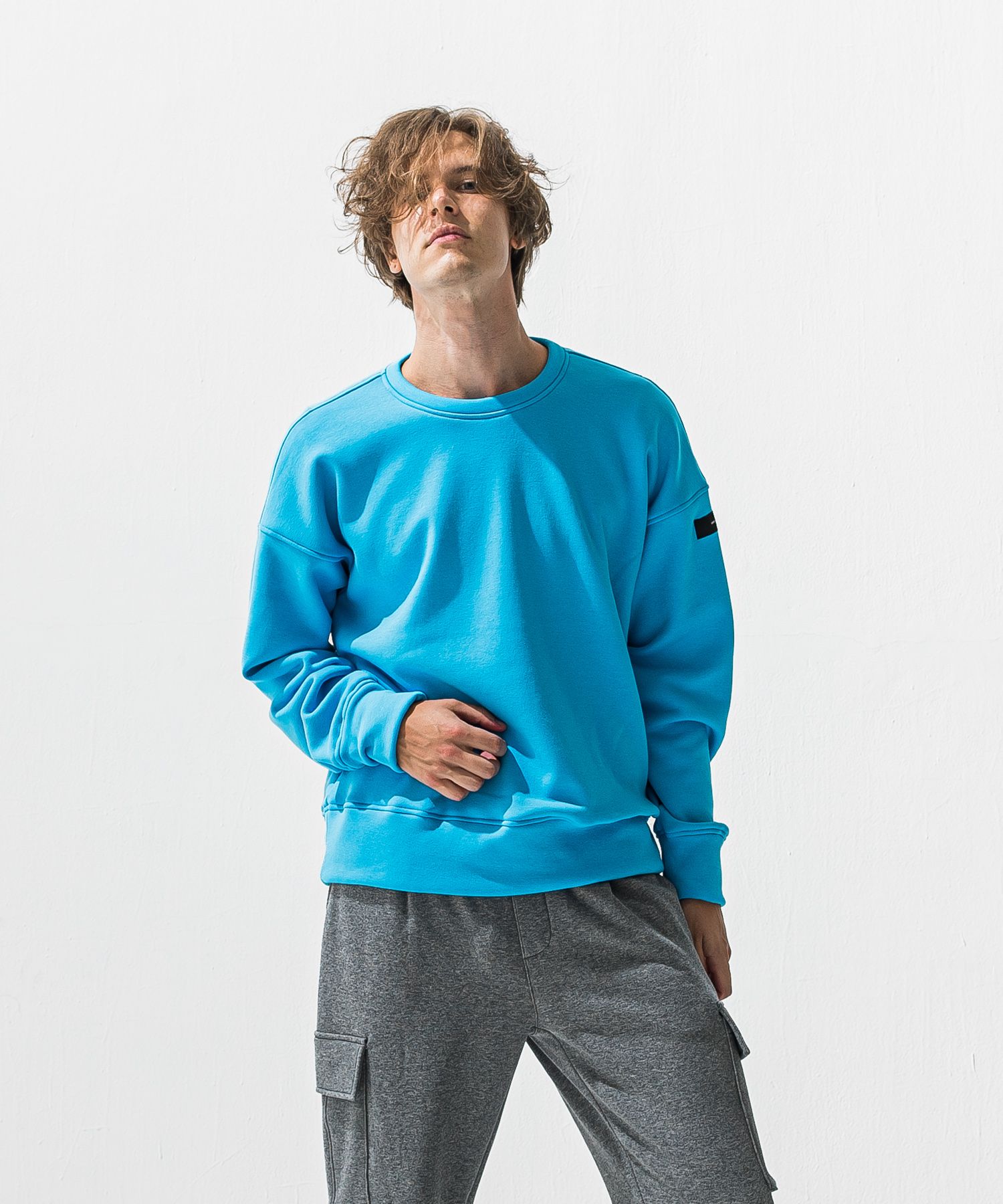PIN ST RC VELOURS FLEECE DROP TRAINER / RC42-C-006 / 裏起毛バックロゴトレーナー / ブルー (11月上旬入荷予定)