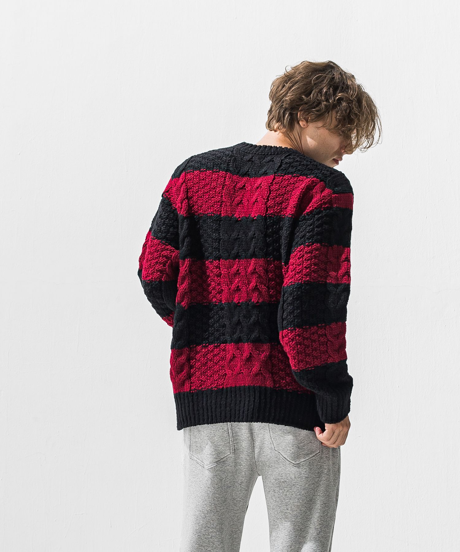 CABLE LAW SWEATER / RC42-K-002 / ケーブルニット / ブラック×レッド (10月下旬入荷予定)