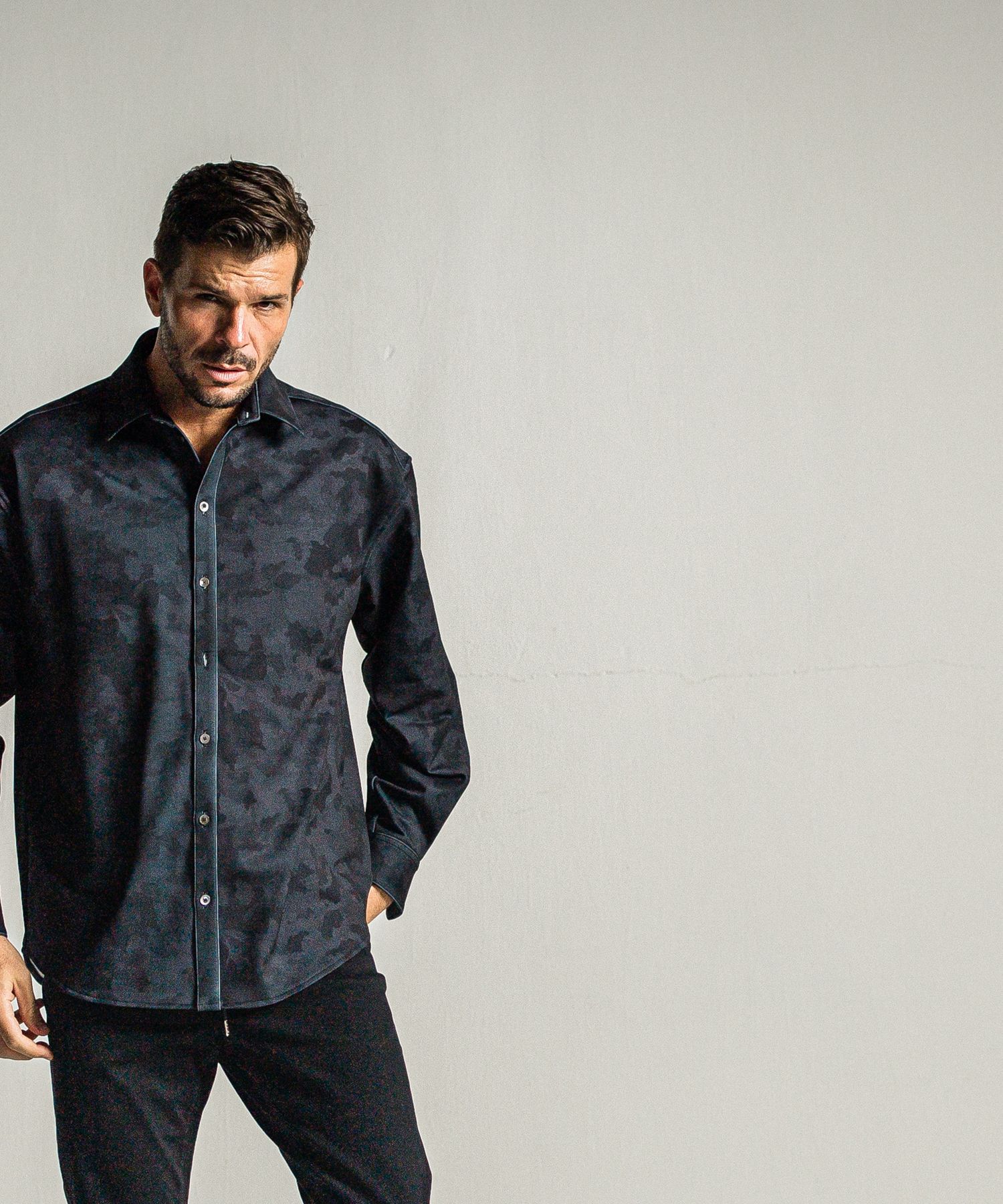 JERSEY JACK SHIRT / RC34-SH-001 / 裏起毛オーバーサイズシャツ / ブラックカモフラ
