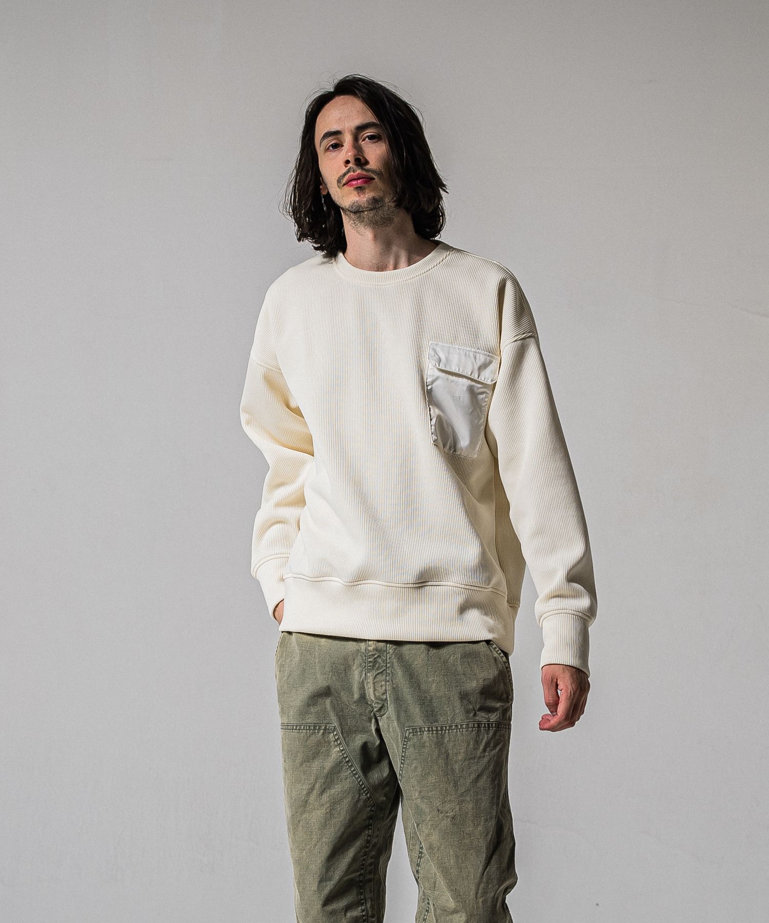 AZE MILITARY DROP TRAINER / RC39-C-003 / 高機能畦編みニットトレーナー / オフホワイト (1月下旬入荷予定)