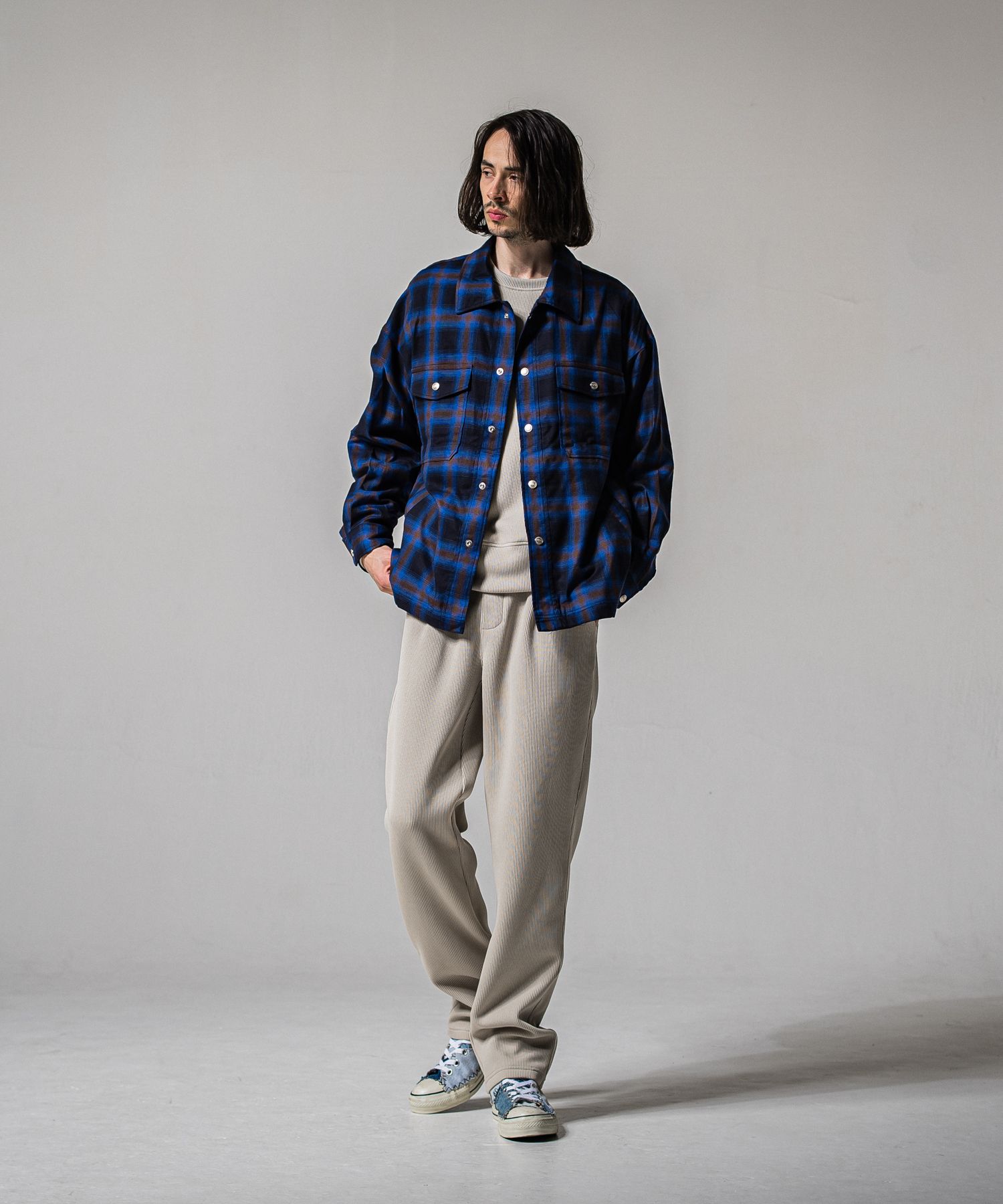 AZE WIDE TUCK PANTS / RC39-ST-016WT2 / 高機能畦編みニットワイドタックパンツ / グレージュ (1月中旬入荷予定)