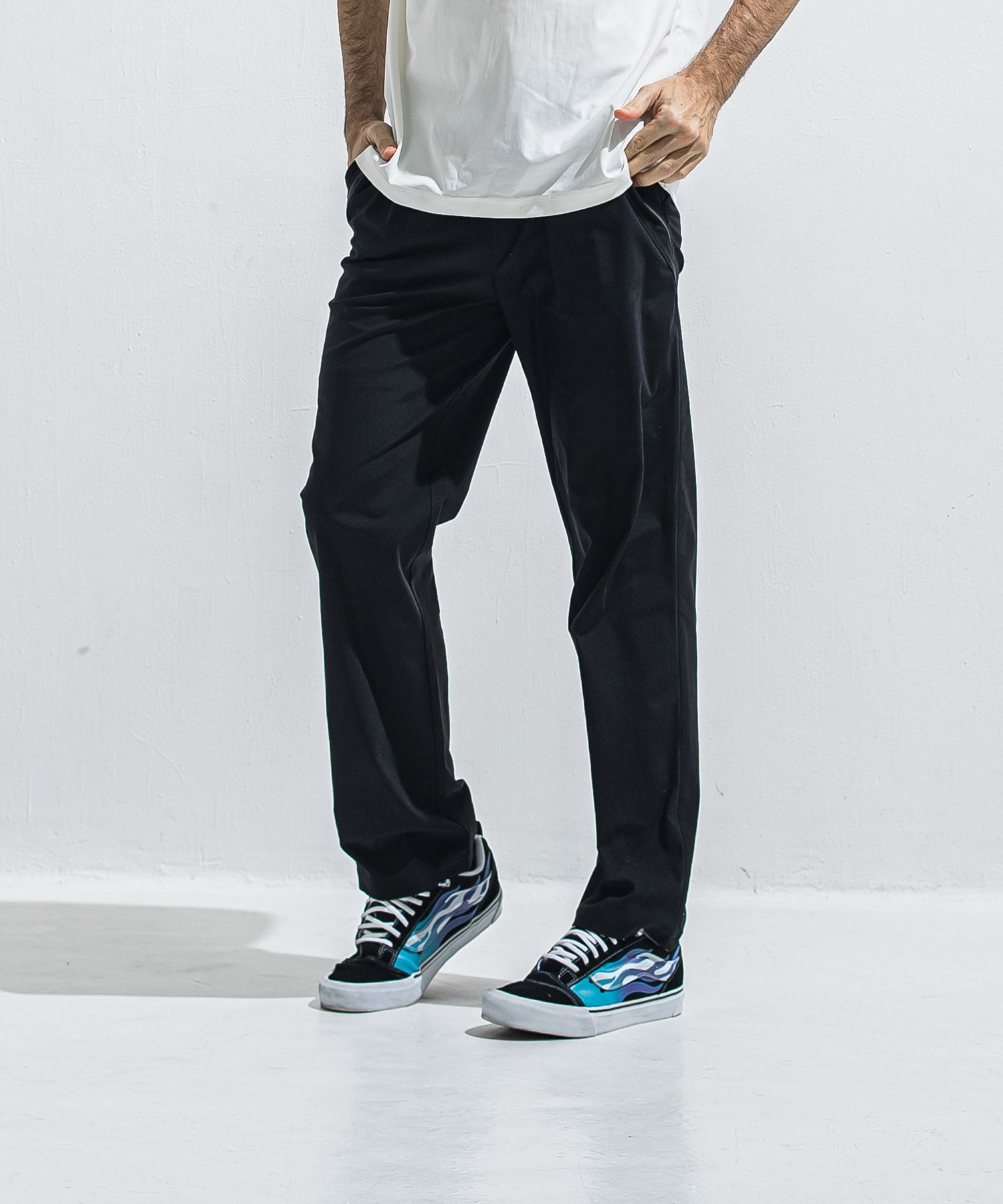 EDGE NYLON SEMI WIDE PT / RC40-ST-014WT / エッジナイロンセミワイドラインパンツ / ブラック×ブラック (4月下旬入荷予定)