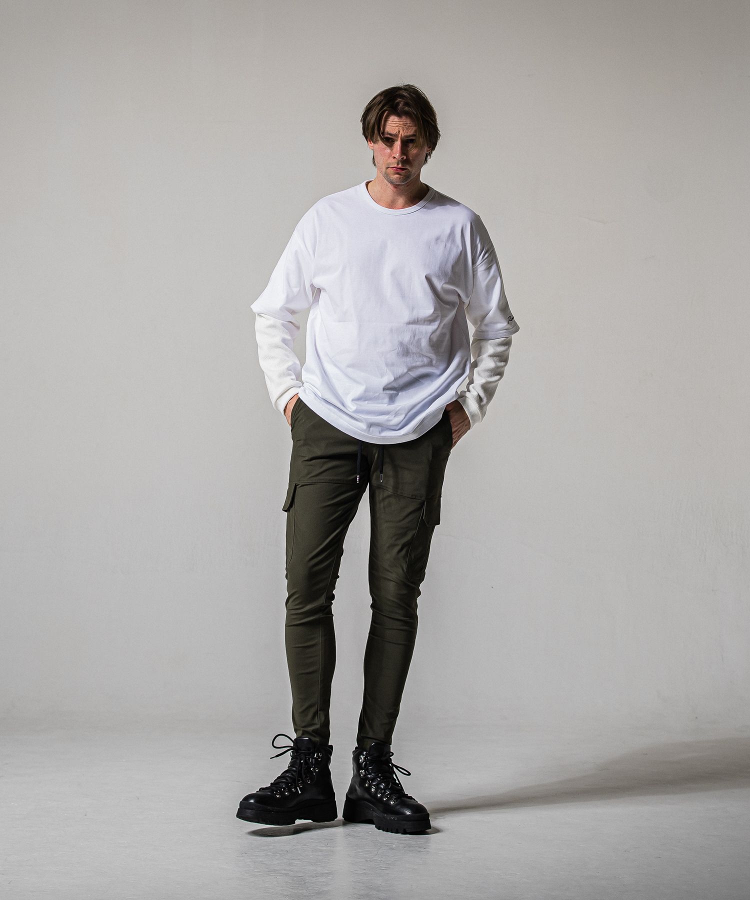 DARRELL CARGO PT / BASIC-ST-010 / ナイロン レザーラインカーゴパンツ / カーキ×レザーブラック (2月下旬入荷予定)