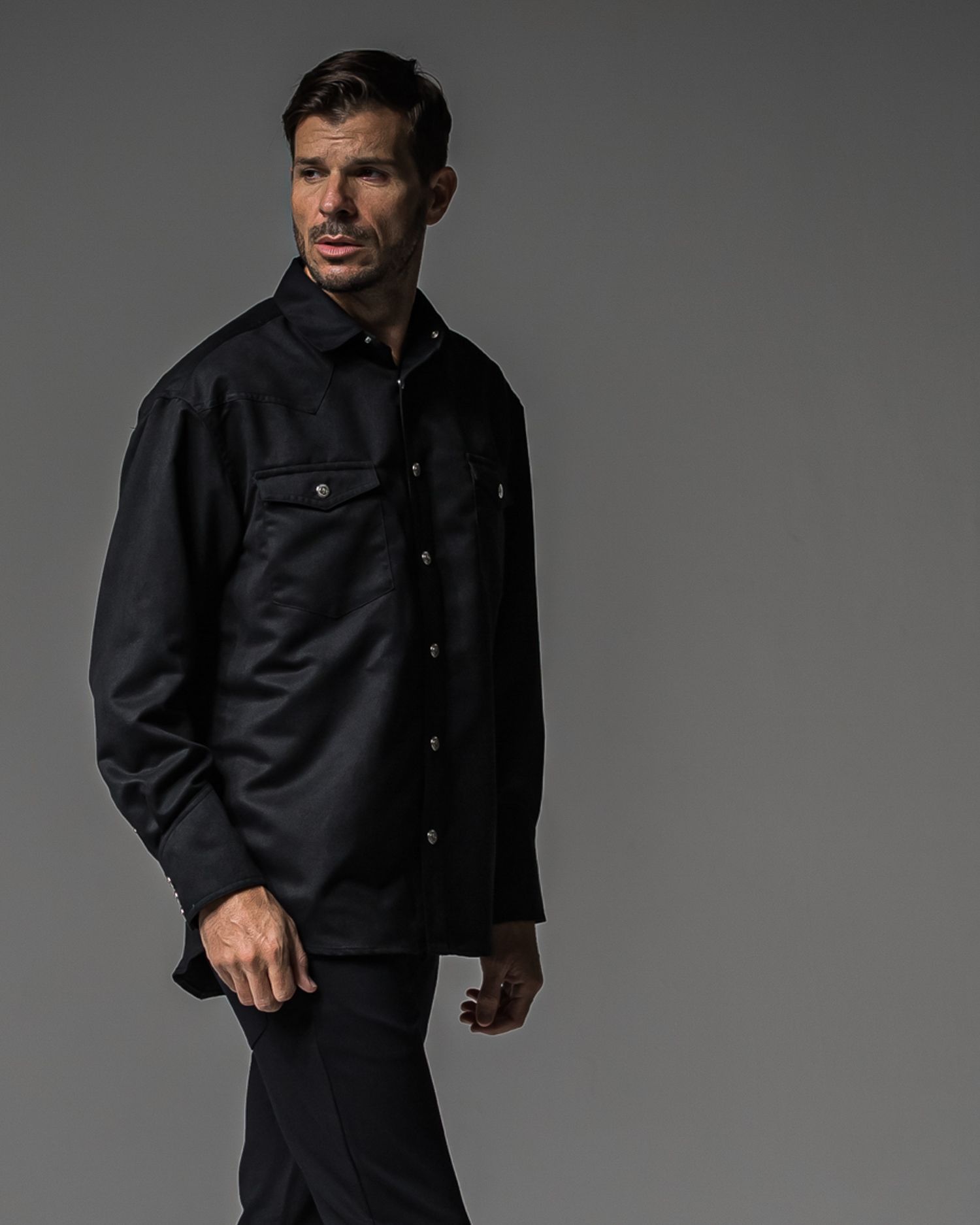 JAMES OVER SUEDE SHIRT / RC37-SH-003 / スエードエコレザーシャツ / ブラック