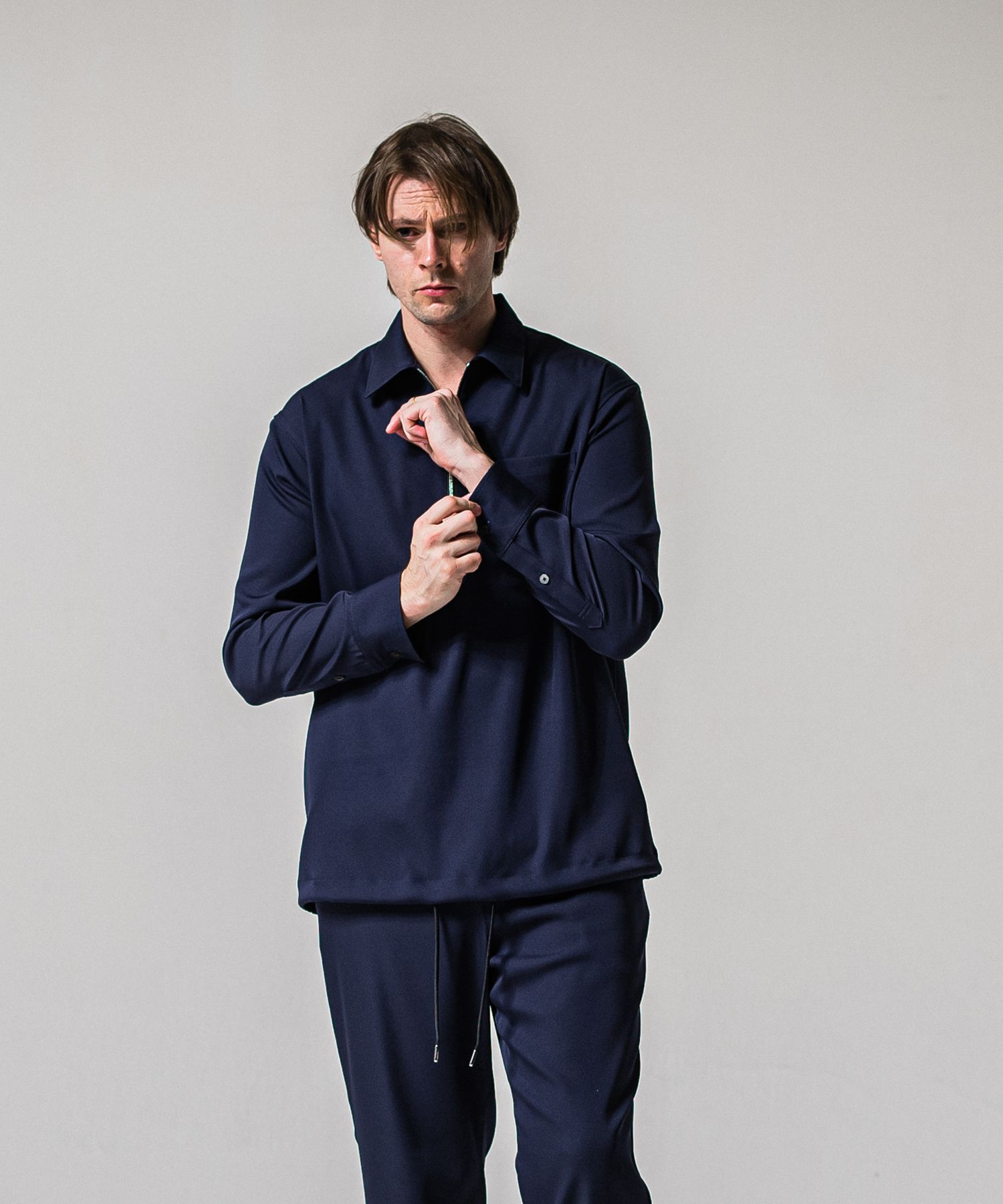 PULLOVER SATIN SHIRT / RC39-SH-002 / ハーフジップサテンシャツ / ネイビー (3月上旬入荷予定)