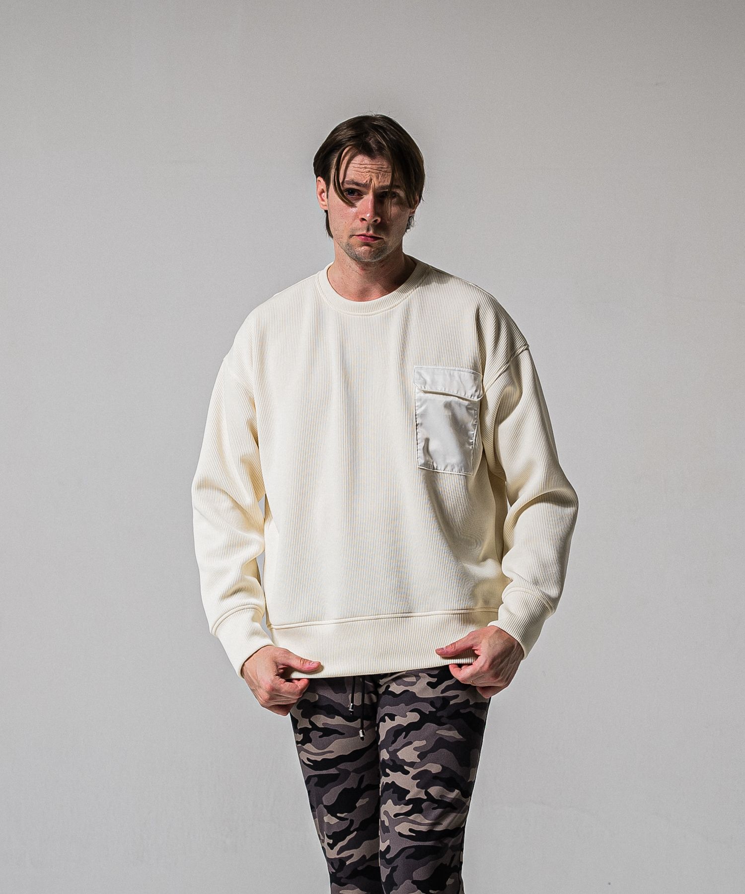 AZE MILITARY DROP TRAINER / RC39-C-003 / 高機能畦編みニットトレーナー / オフホワイト (1月下旬入荷予定)