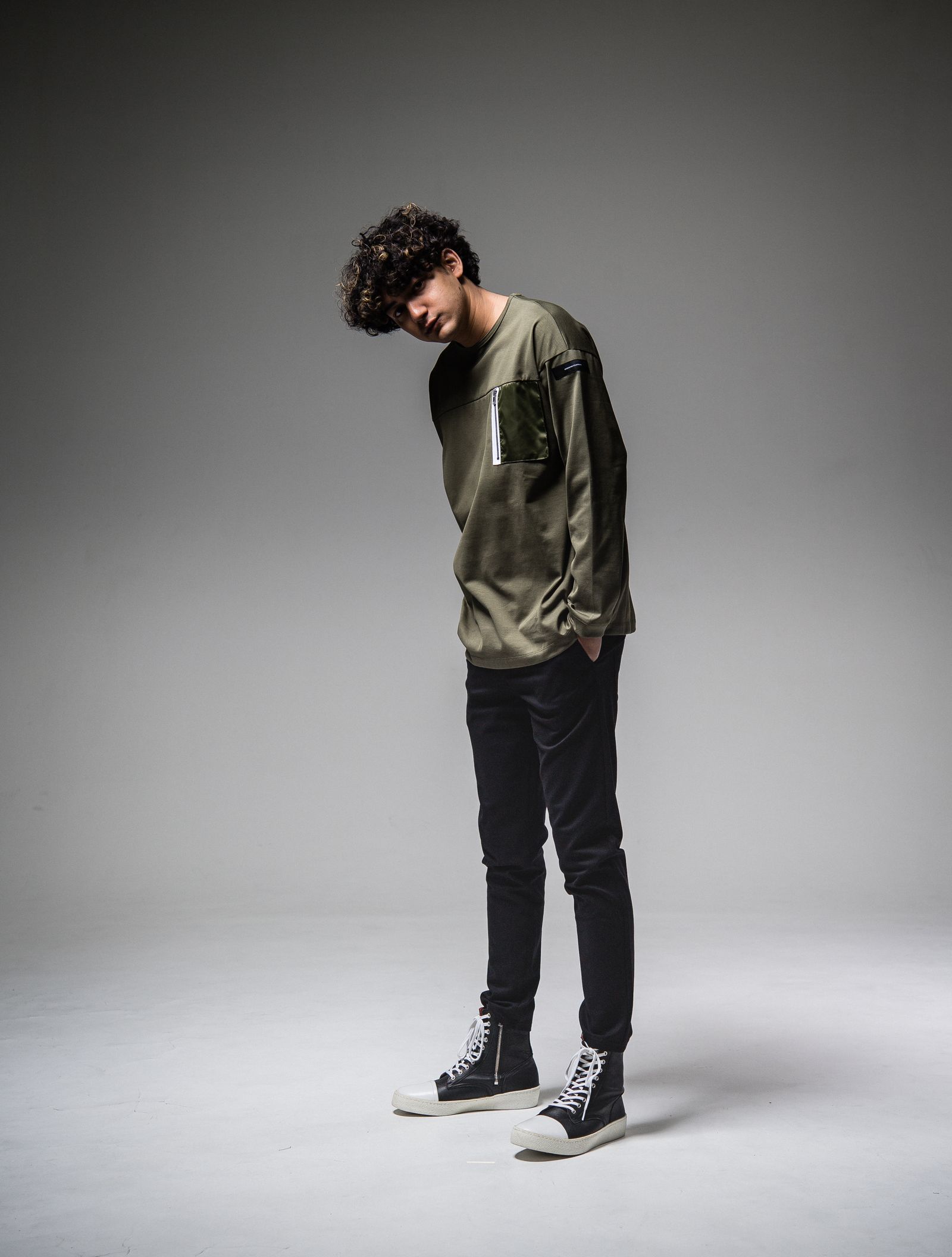 NYLON POCKET LOOSE LONG SLEEVE / RC25-T-002 / ナイロンポケットビッグロングTシャツ / カーキ