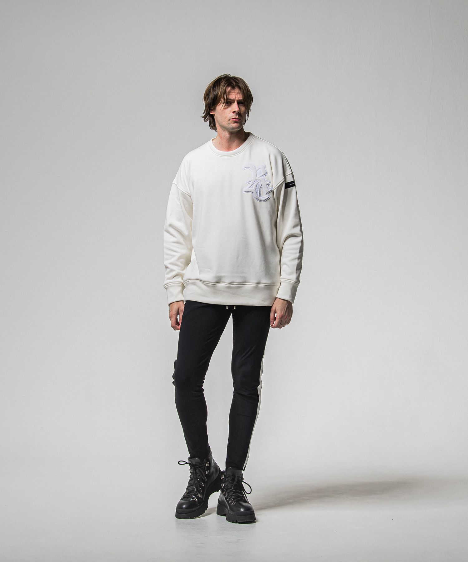 RC CHENILLE VELOURS FLEECE DROP TRAINER / RC38-C-004 / 裏起毛刺繍ワッペントレーナー / ホワイト (11月上旬入荷予定)