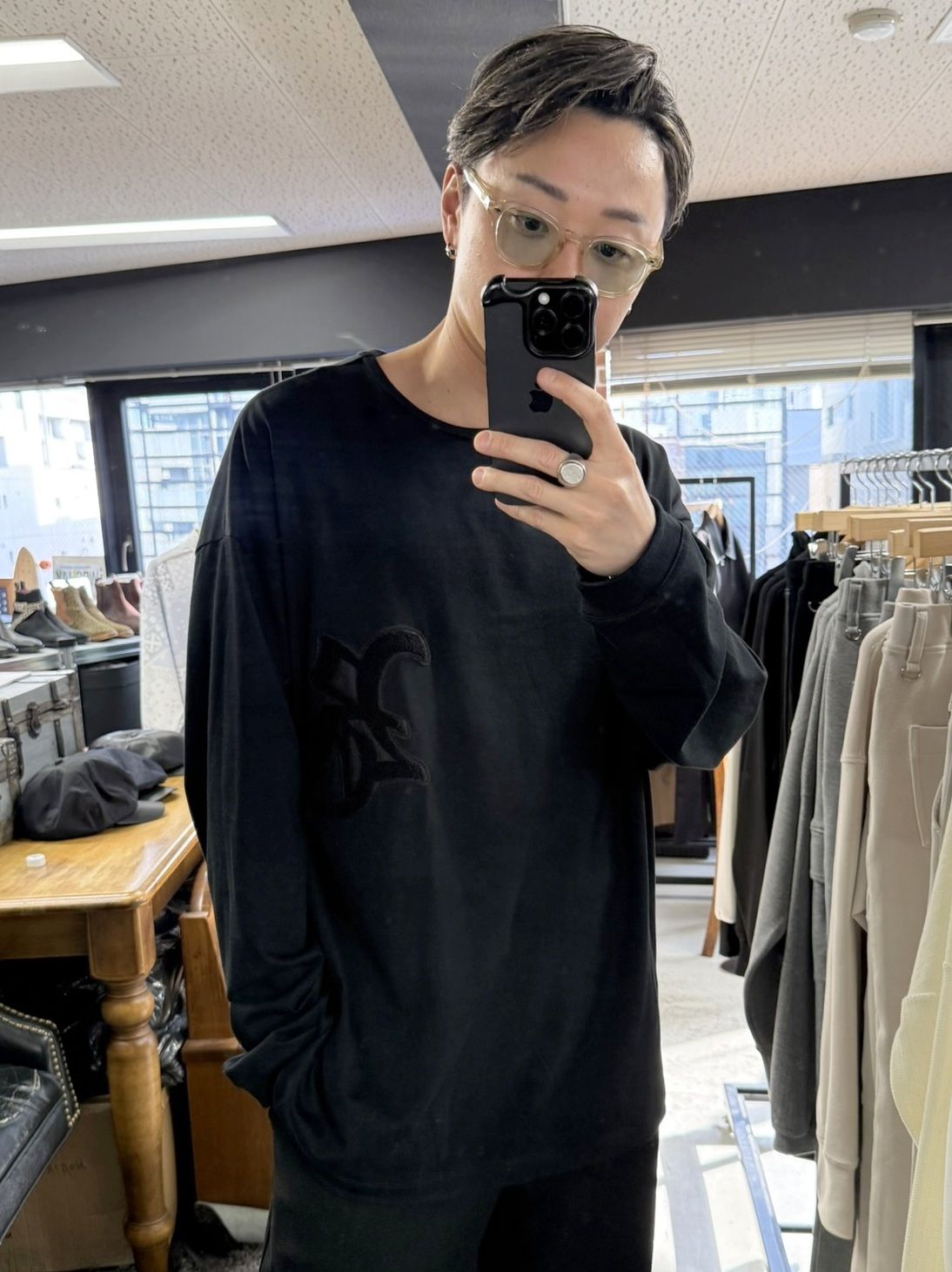 RC OVER LONGSLEEVE TEE / RC41-T-001 / オーバーサイズ長袖RCロゴワッペンTシャツ / ブラック×ブラック (7月中旬入荷予定)