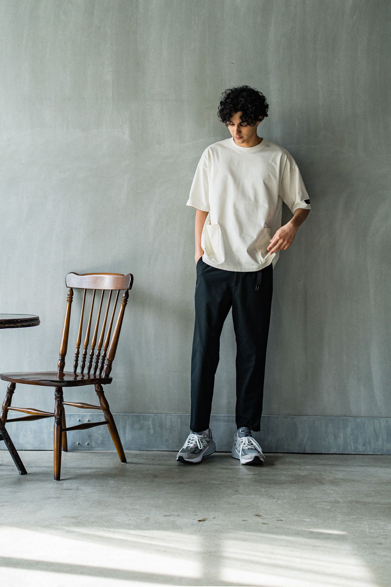 PAT WIDE EASY PANTS / RC32-ST-036 / ベルト付きテーパードワイドパンツ / ブラック