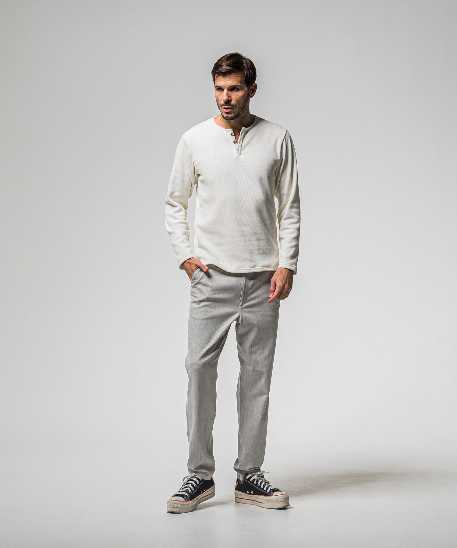 VELOURS FLEECE THERMAL HENRY / RC38-C-003 / 裏起毛サーマルヘンリーネックロングTシャツ / ホワイト (10月中旬入荷予定)