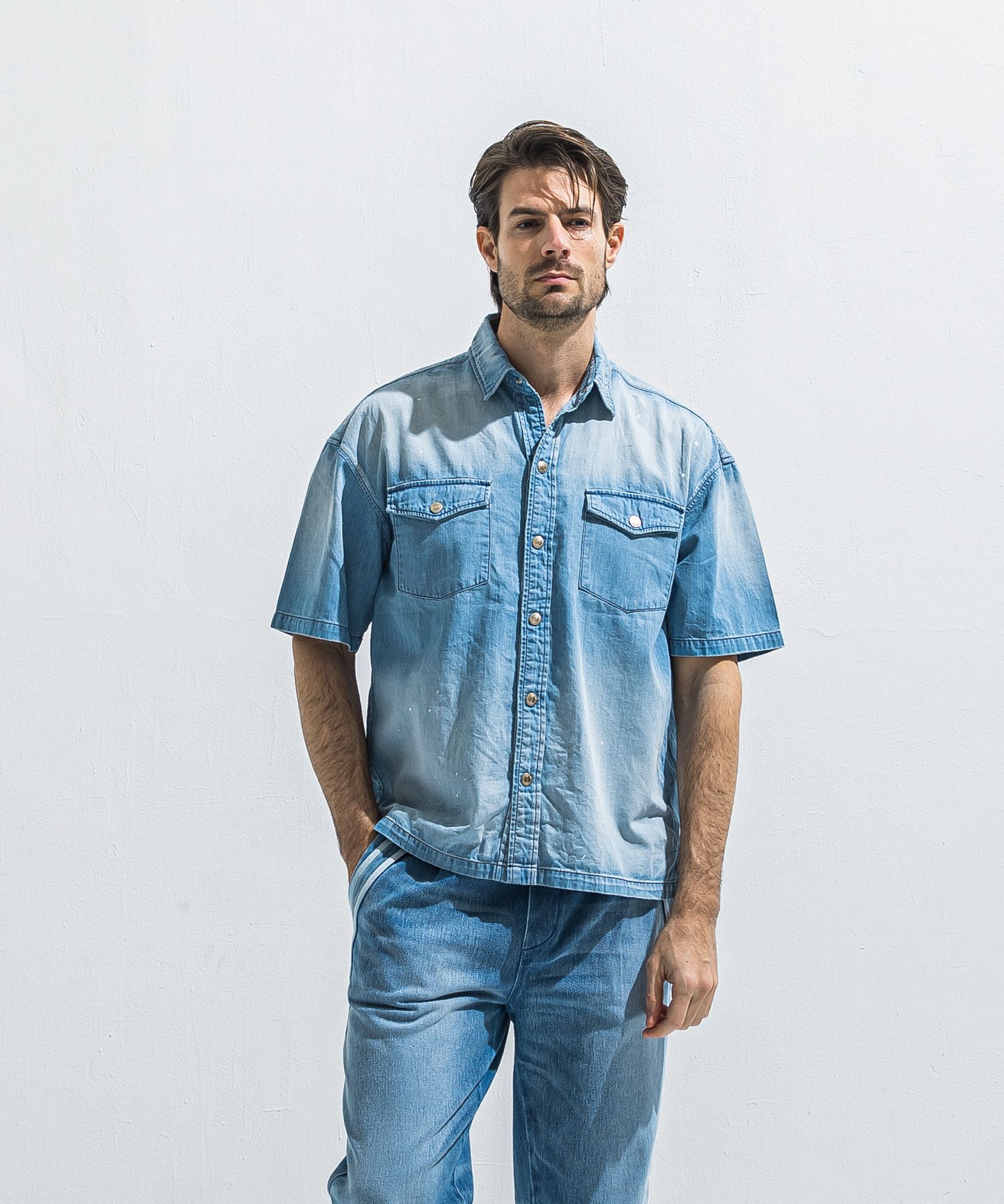 HALF DENIM SHIRTS / RC40-SH-002 / デニム半袖シャツ / ライトインディゴ (6月上旬入荷予定)