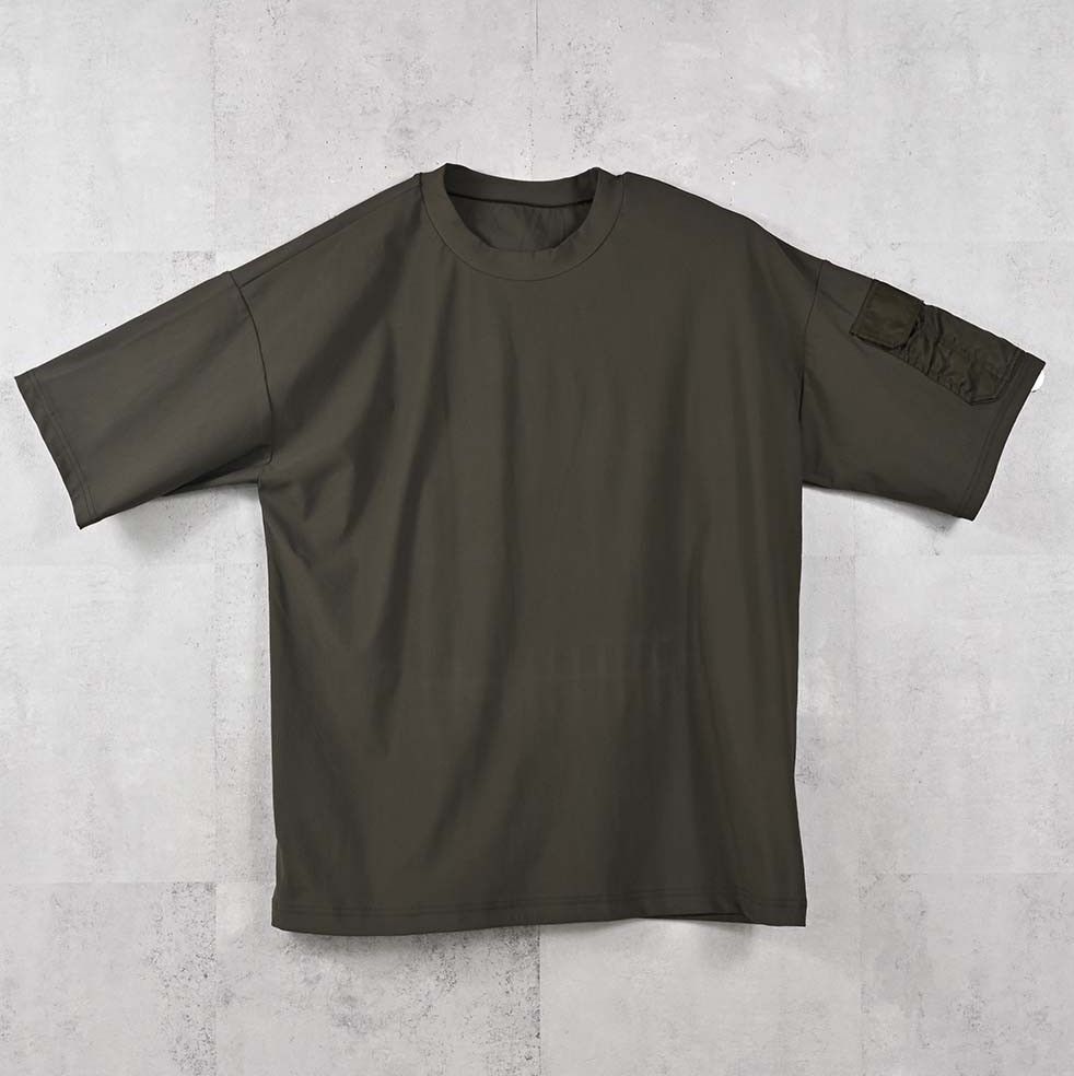 MILITARY NYLON OVER TEE / RC40-T-008 / ナイロンポケットビッグTシャツ / カーキ (6月上旬入荷予定)