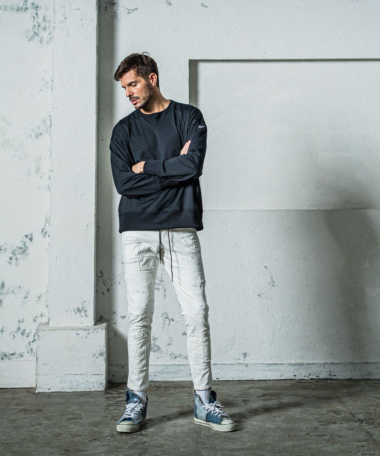 MICK DENIM JERSEY / RC35-ST-020 / デニムジャージテーパードパンツ / ホワイトリメイク