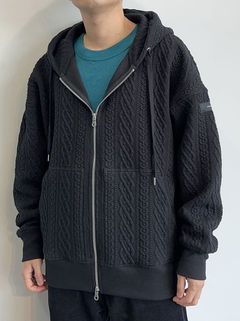 ROPE ZIP LOOSE HOODIE / RC29-C-004 / キルティングジップパーカー / ブラック