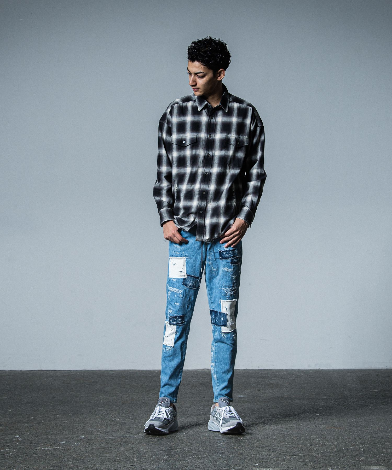 OVER GOWN CHECK SHIRTS / RC33-SH-003 / オーバーガウンチェックシャツ / ブラック
