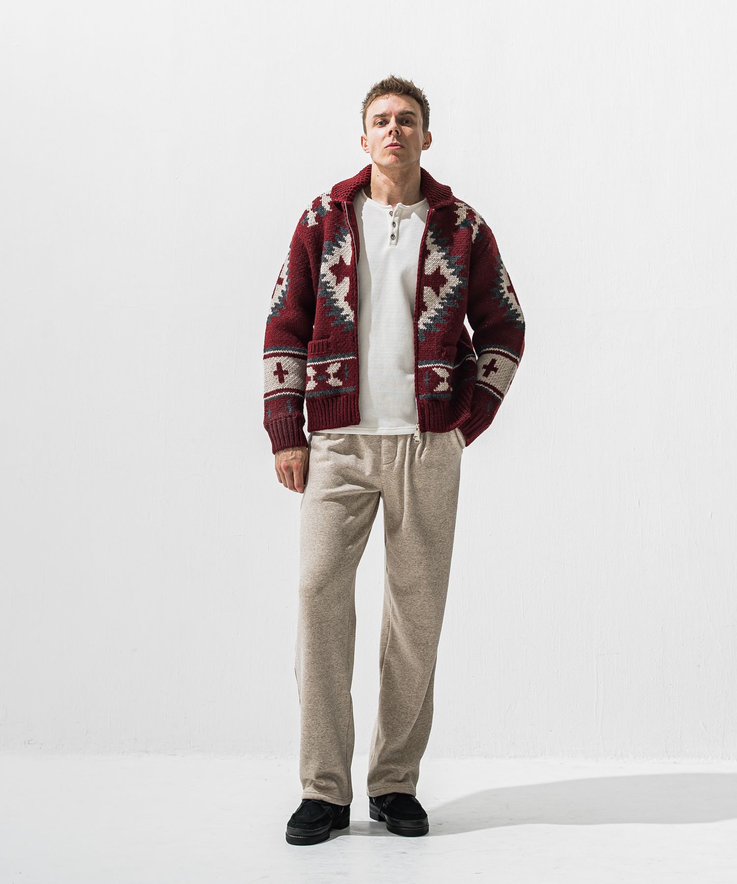 VELOURS FLEECE WIDE TUCK PANTS / RC42-ST-016HWT / 裏起毛セミワイドタックパンツ / ベージュ (11月中旬入荷予定)