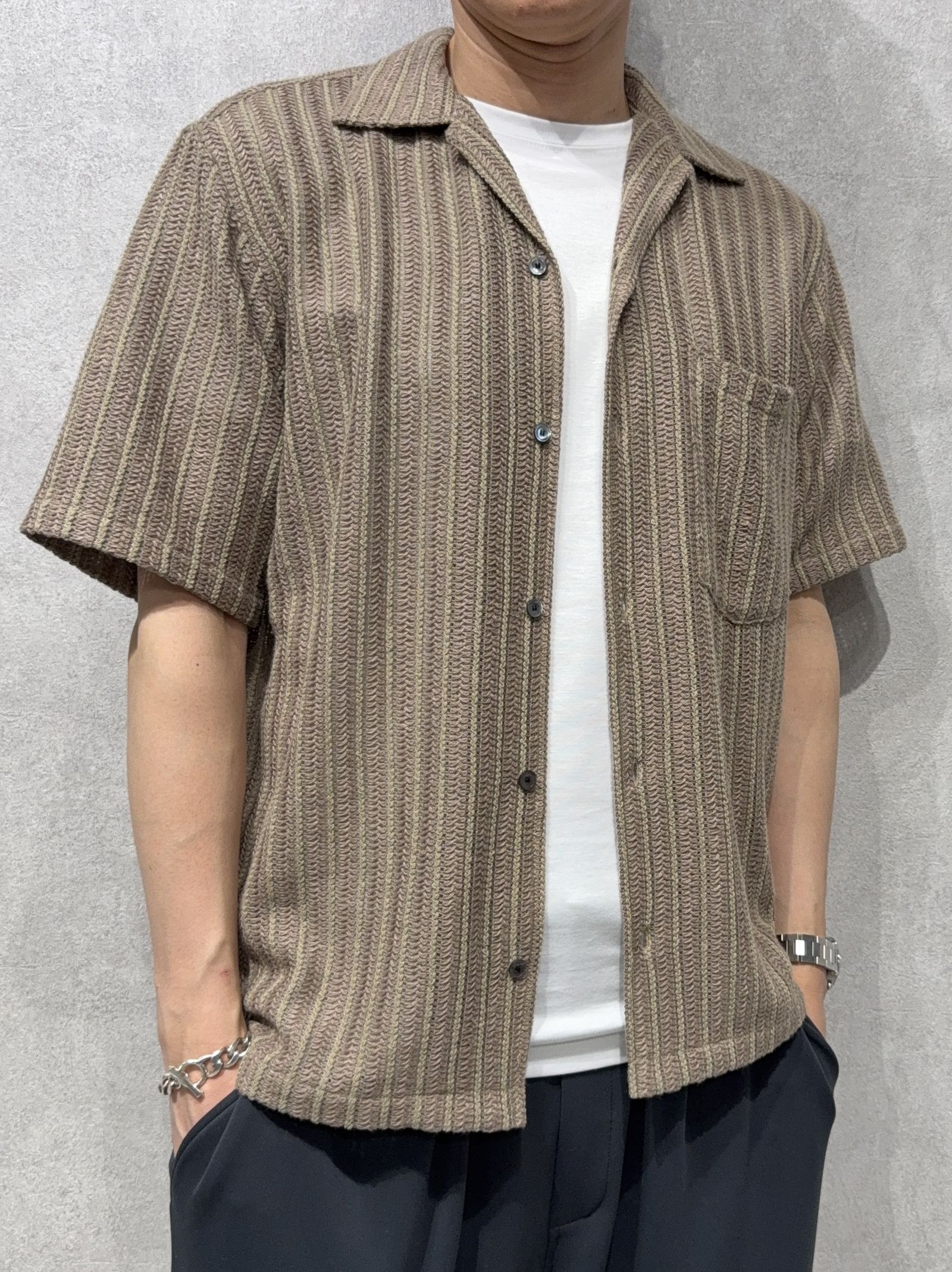 RUSSEL SHIRTS / DP1-SH-004 / ラッセル織り半袖シャツ / ブラウン