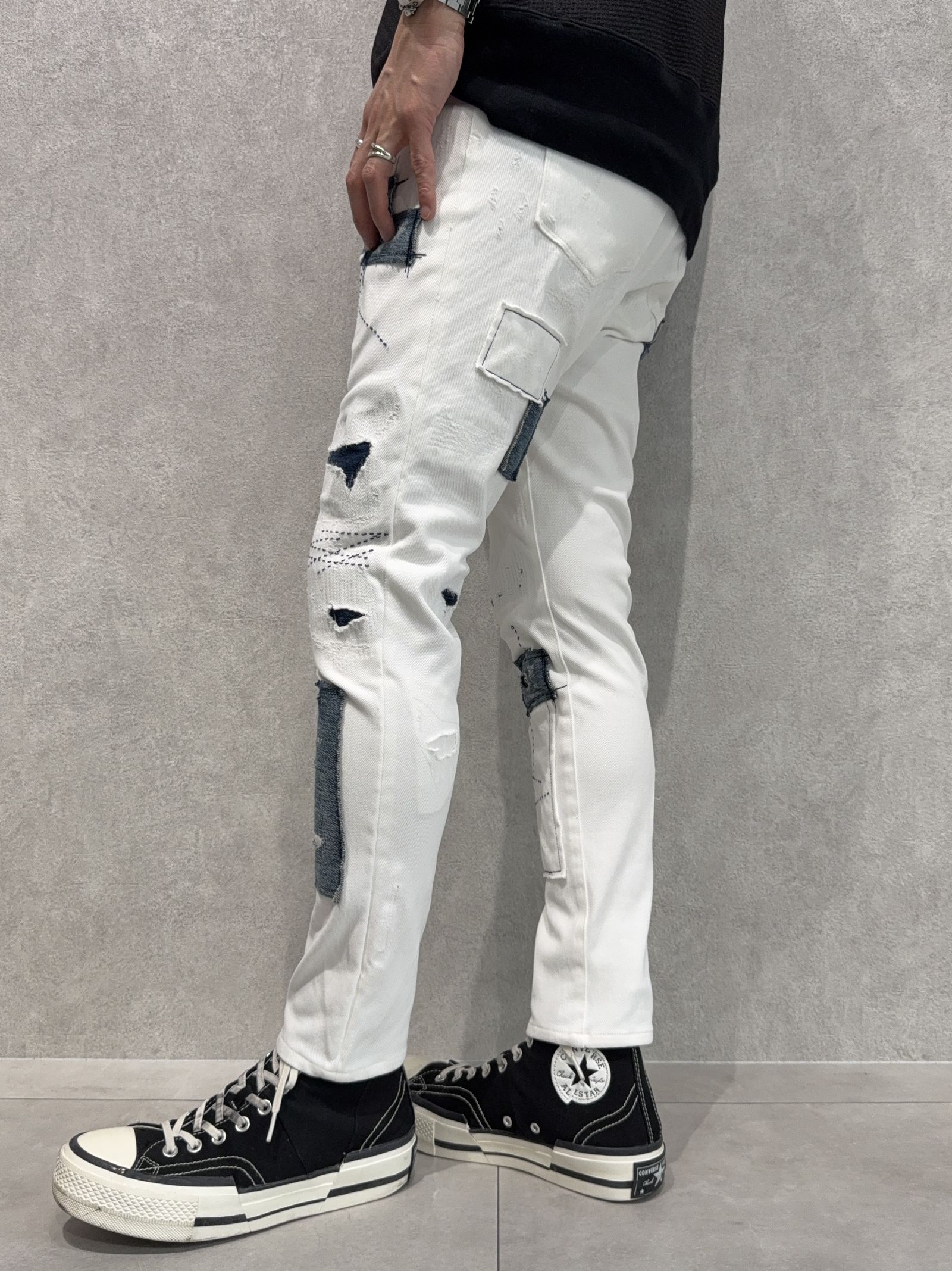 MICK DENIM JERSEY / BASIC-ST-020 / デニムジャージテーパードパンツ / ホワイトリメイク