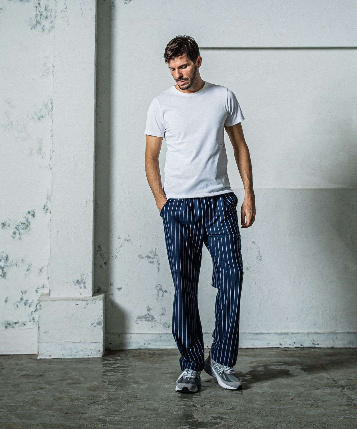 CHRIS EASY WIDE TUCK PANTS / RC35-ST-016WT / ワイドタックパンツ / ネイビーストライプ