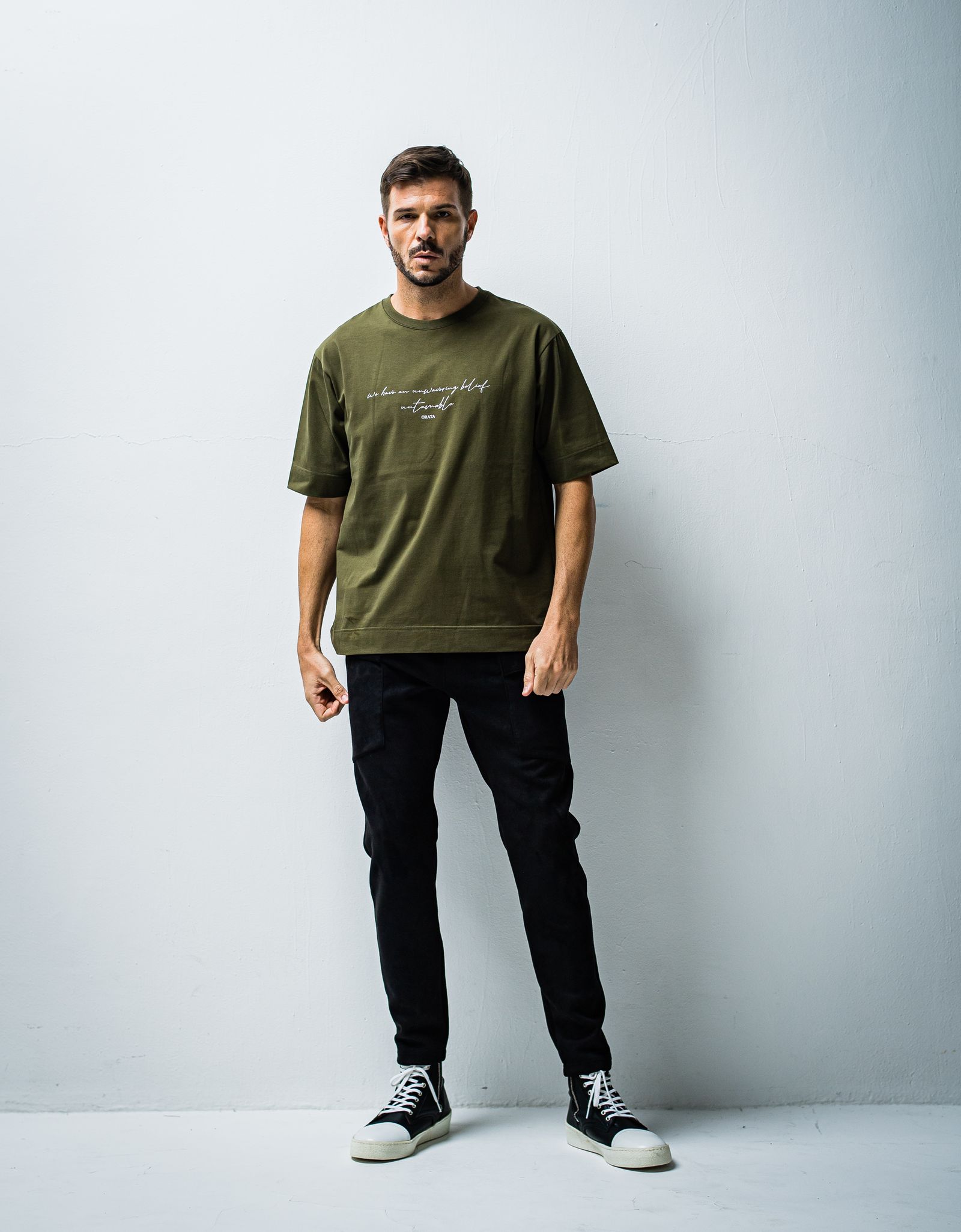 CURSIVE MESSAGE T / OR1-T-001 / プリントTシャツ / カーキ