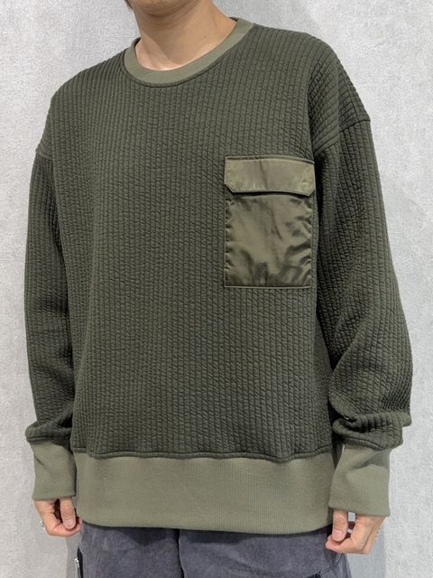 STRIPE QUILTING DROP TRAINER / RC37-C-003 / ストライプキルティングトレーナー / カーキ
