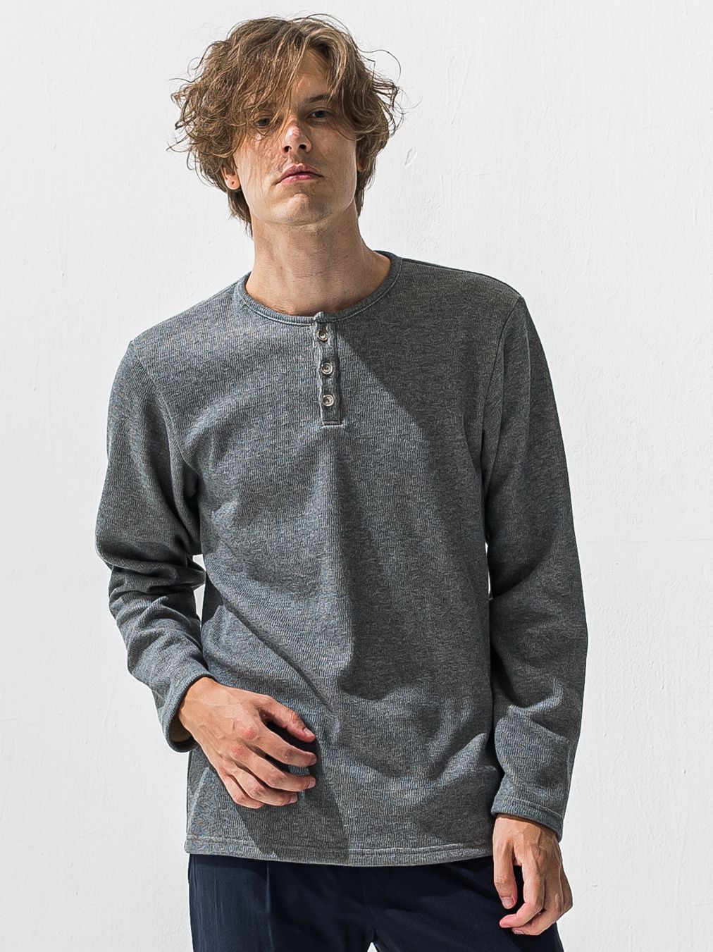 VELOURS FLEECE THERMAL HENRY / RC42-C-003 / 裏起毛サーマルヘンリーネックロングTシャツ / グレー (10月下旬入荷予定)
