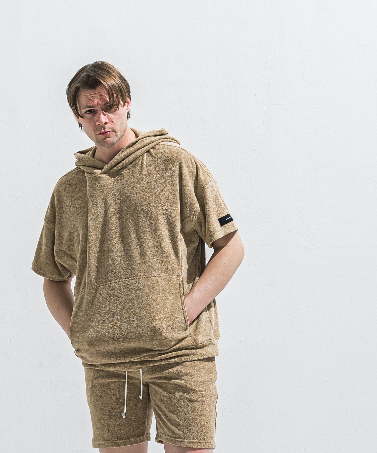 PILE HALF HOODIE / RC40-C-003 / パイル半袖パーカー / ベージュ (5月中旬入荷予定)