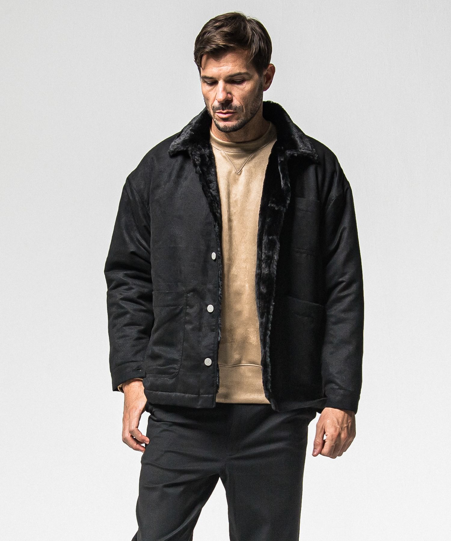 SUEDE FUR CAVER ALL / RC38-JK-003 / スエードファーカバーオール / ブラック (11月中旬入荷予定)