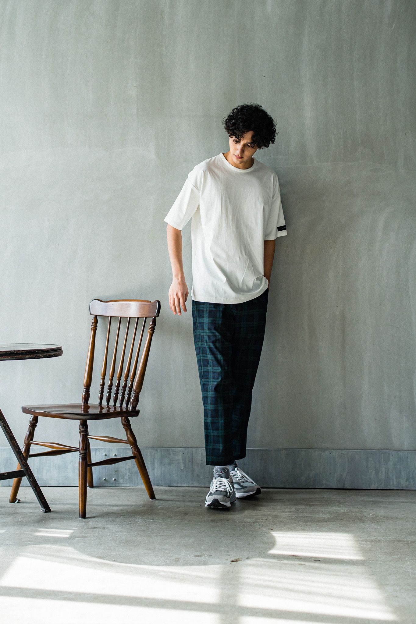 PAT WIDE EASY PANTS / RC32-ST-036 / ベルト付きテーパードワイドパンツ / グリーンチェック