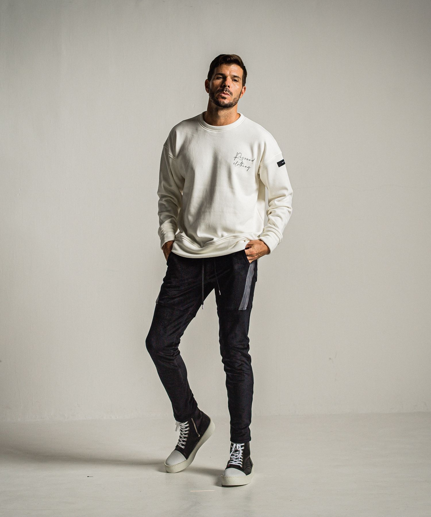 ID VELOURS FLEECE DROP TRAINER / RC34-C-004 / 裏起毛バックロゴトレーナー / ホワイト