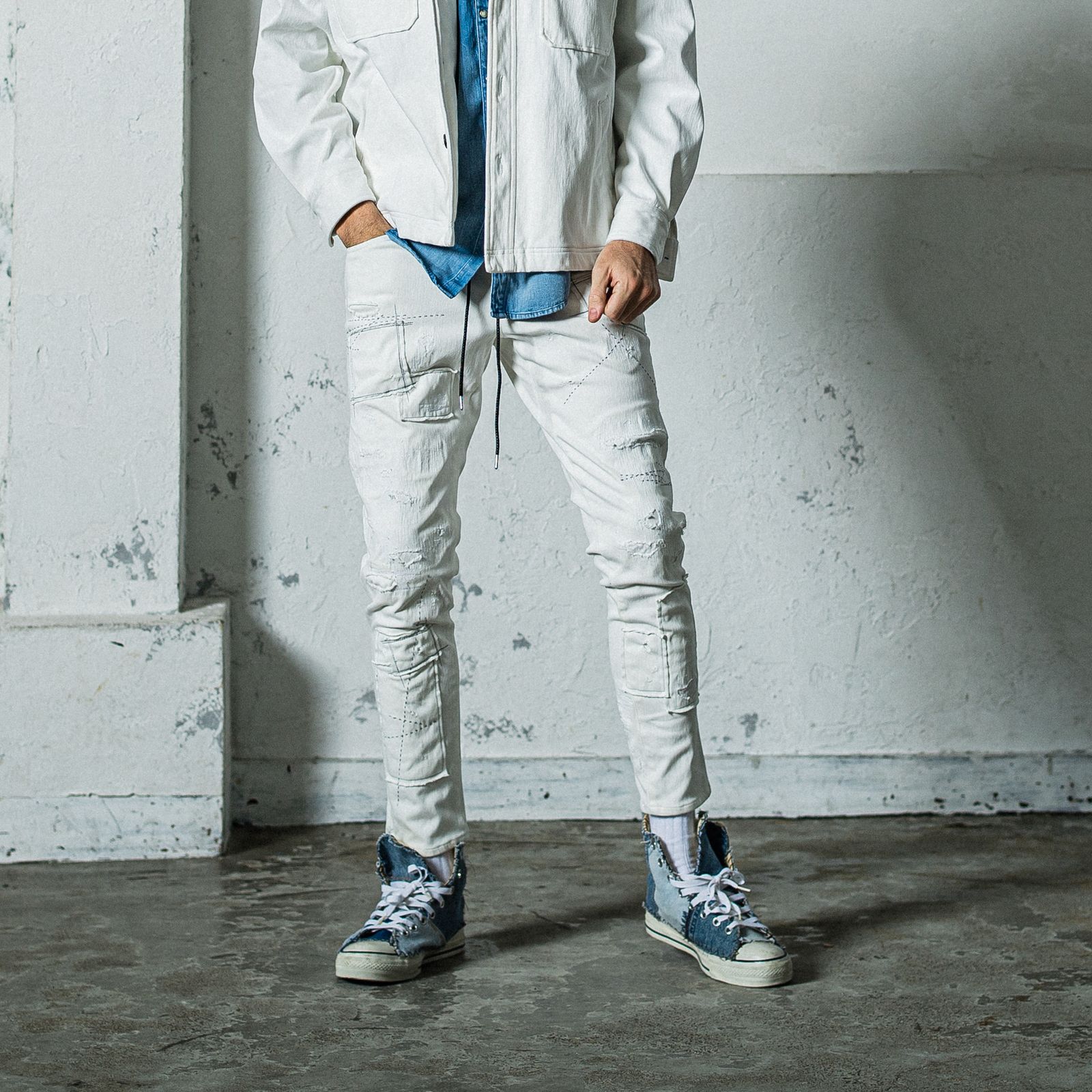 MICK DENIM JERSEY / RC35-ST-020 / デニムジャージテーパードパンツ / ホワイトリメイク