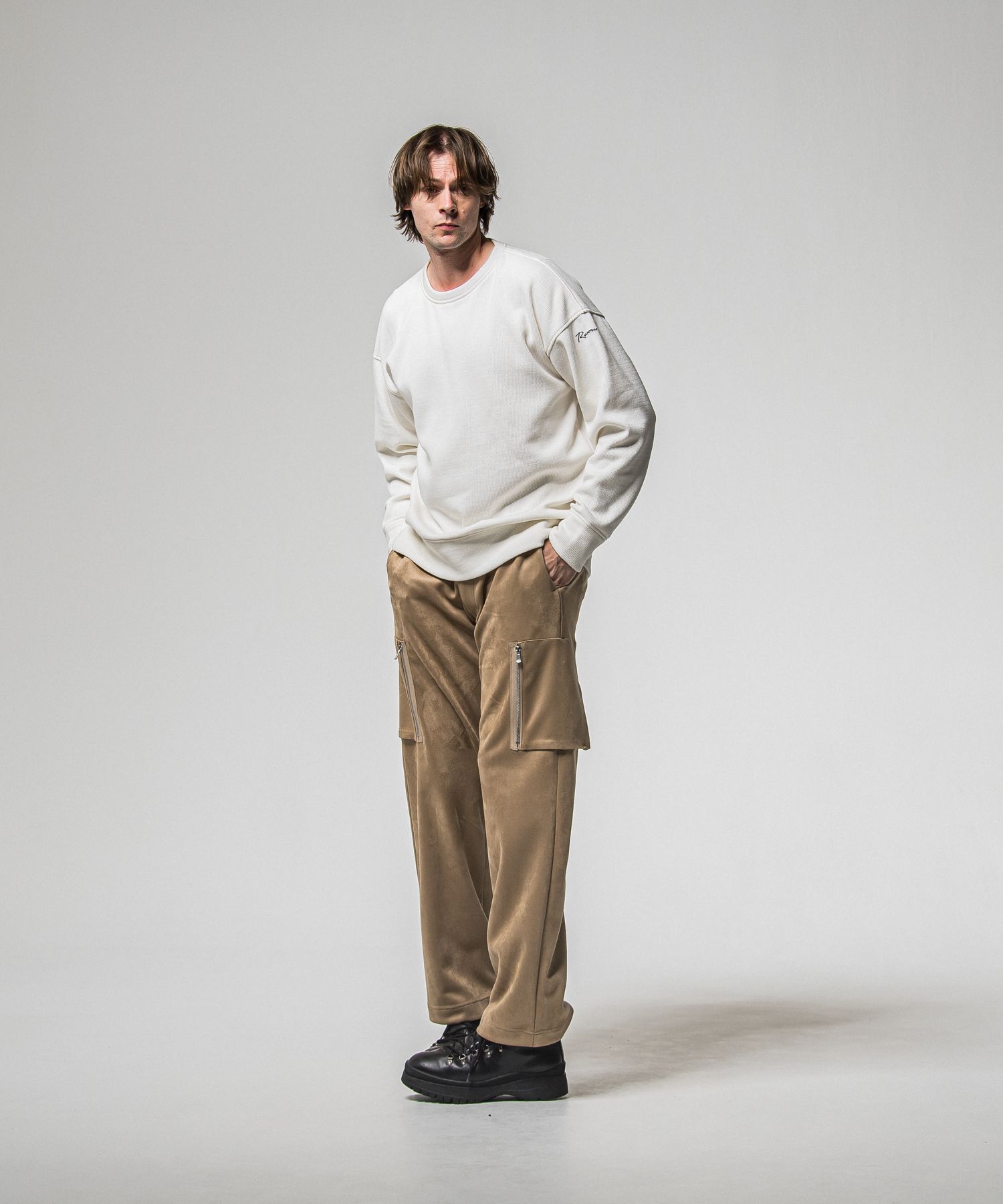 VELOURS FLEECE THERMAL LOOSE TRAINER / RC38-C-002 / 裏起毛サーマルトレーナー / ホワイト (10月中旬入荷予定)