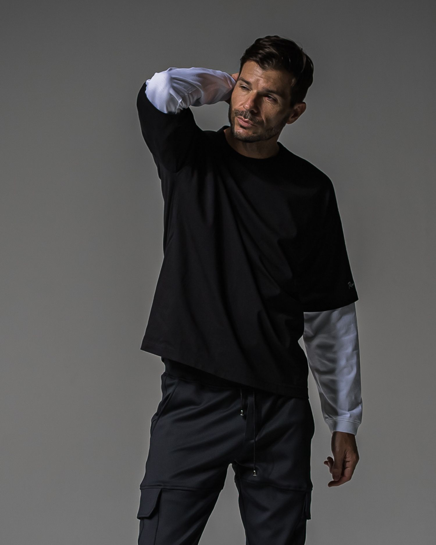 FAKE LAYERED LONG SLEEVE / RC37-T-004 / レイヤードロングスリーブTシャツ / ブラック×ホワイト
