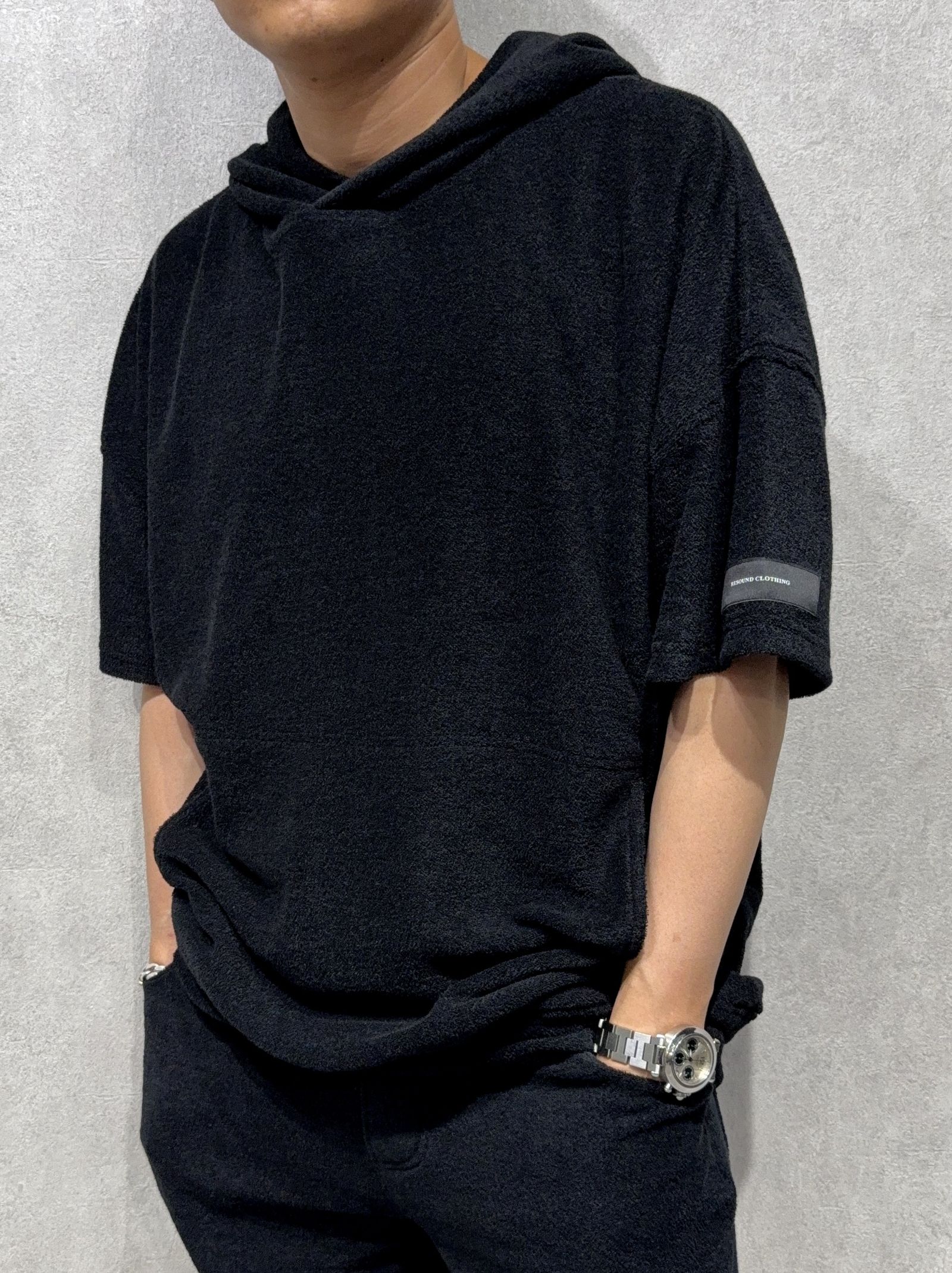 PILE HALF HOODIE / RC40-C-003 / パイル半袖パーカー / ブラック