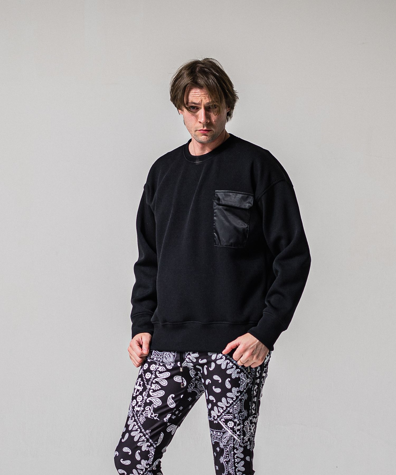 AZE MILITARY DROP TRAINER / RC39-C-003 / 高機能畦編みニットトレーナー / ブラック (1月下旬入荷予定)