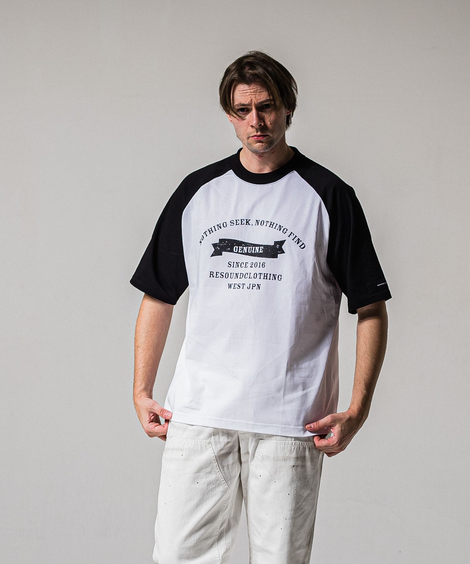 COLLEGE RAGLAN OVER TEE / RC39-T-002 / カレッジロゴラグランビッグTシャツ / ホワイト×ブラック (4月上旬入荷予定)