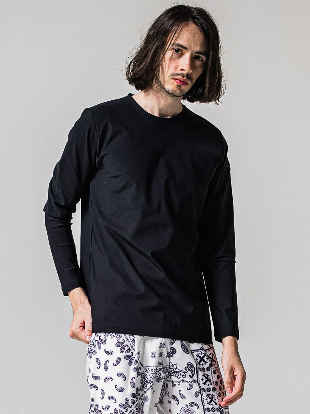 NYLON LONGSLEEVE TEE / RC39-T-006 / 無地ナイロン長袖Tシャツ / ブラック (3月上旬入荷予定)