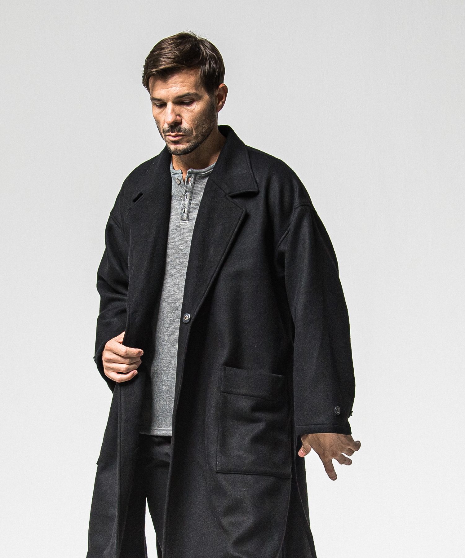 GOWN OVER COAT / RC38-JK-004 / オーバーサイズガウンコート / ブラック (11月上旬入荷予定)